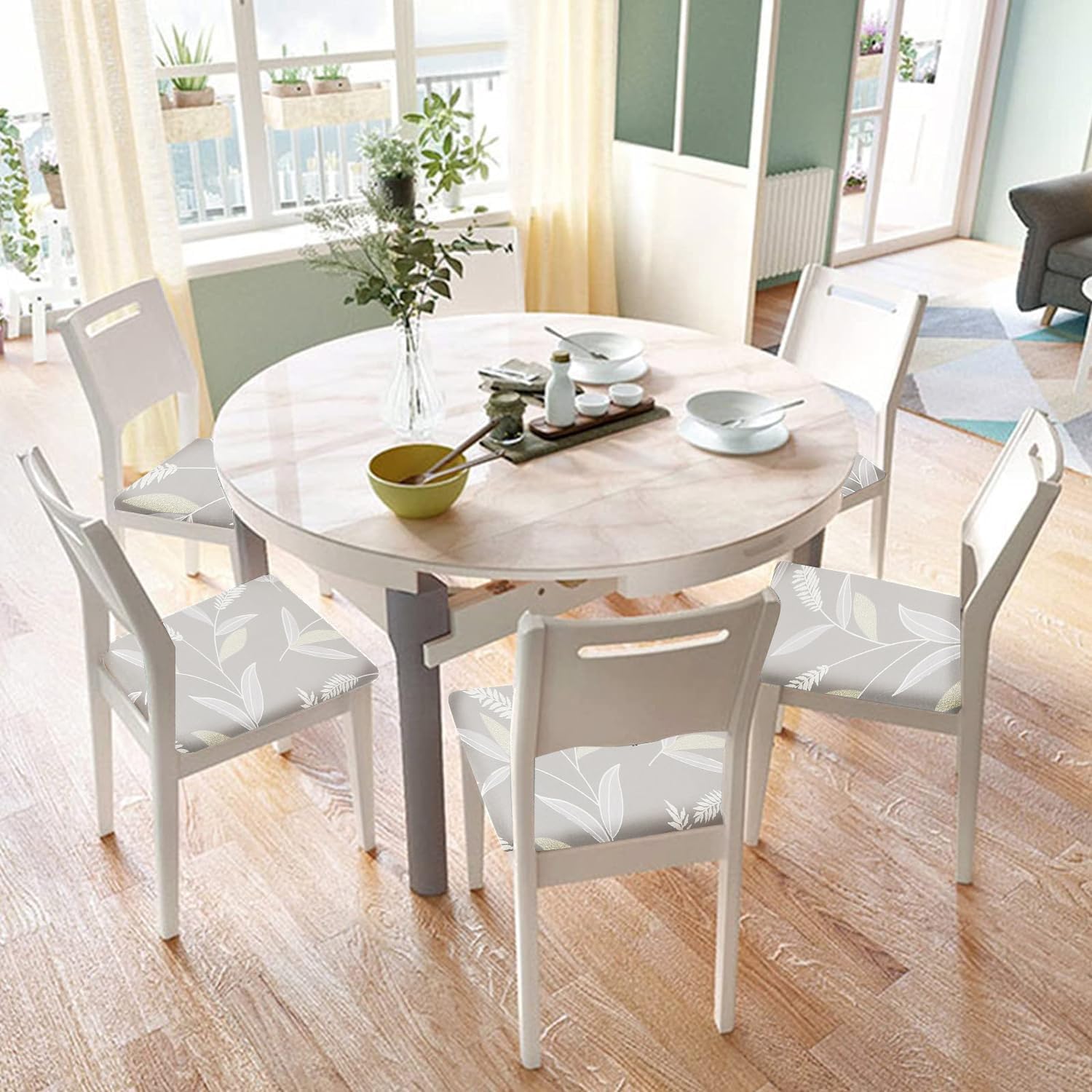 Juego de 6 fundas de asiento para silla, elásticas, estampadas, para comedor, cuadradas, extraíbles y lavables, fundas de cojín para cocina, oficina
