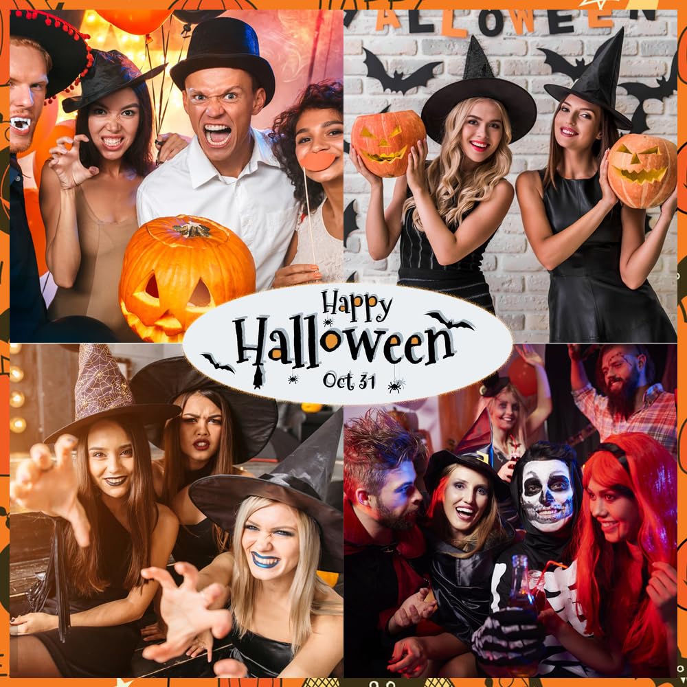 24 uñas de Halloween, puntas francesas, uñas acrílicas a presión, uñas postizas cortas en forma de almendra, lindas calabazas, murciélagos,