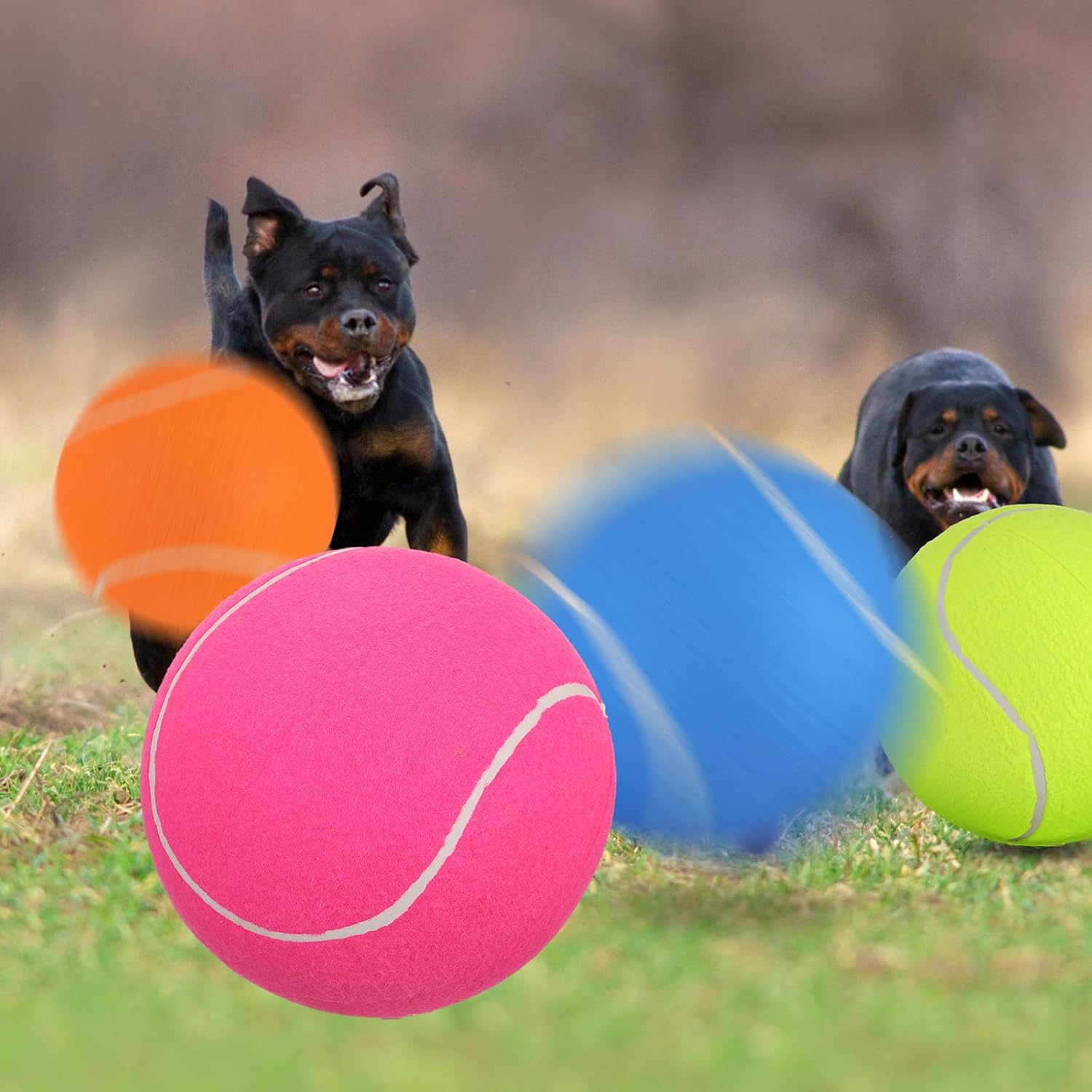 Paquete de 4 pelotas de tenis gigantes inflables para perros de 9.5 pulgadas, pelota de goma grande para interiores y exteriores, pelota de tenis