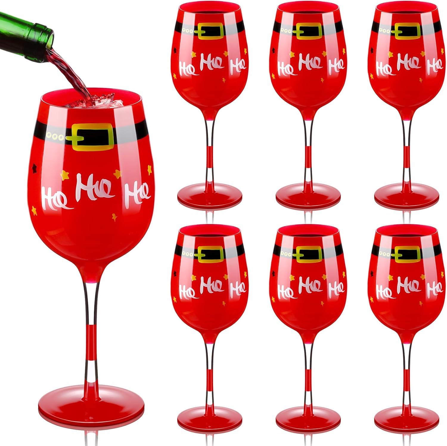 Sliner Juego de 6 copas de vino de Navidad, con cinturón de Santa Claus, copas de vino con tallo de Papá Noel, copas de vino de Navidad, regalos de