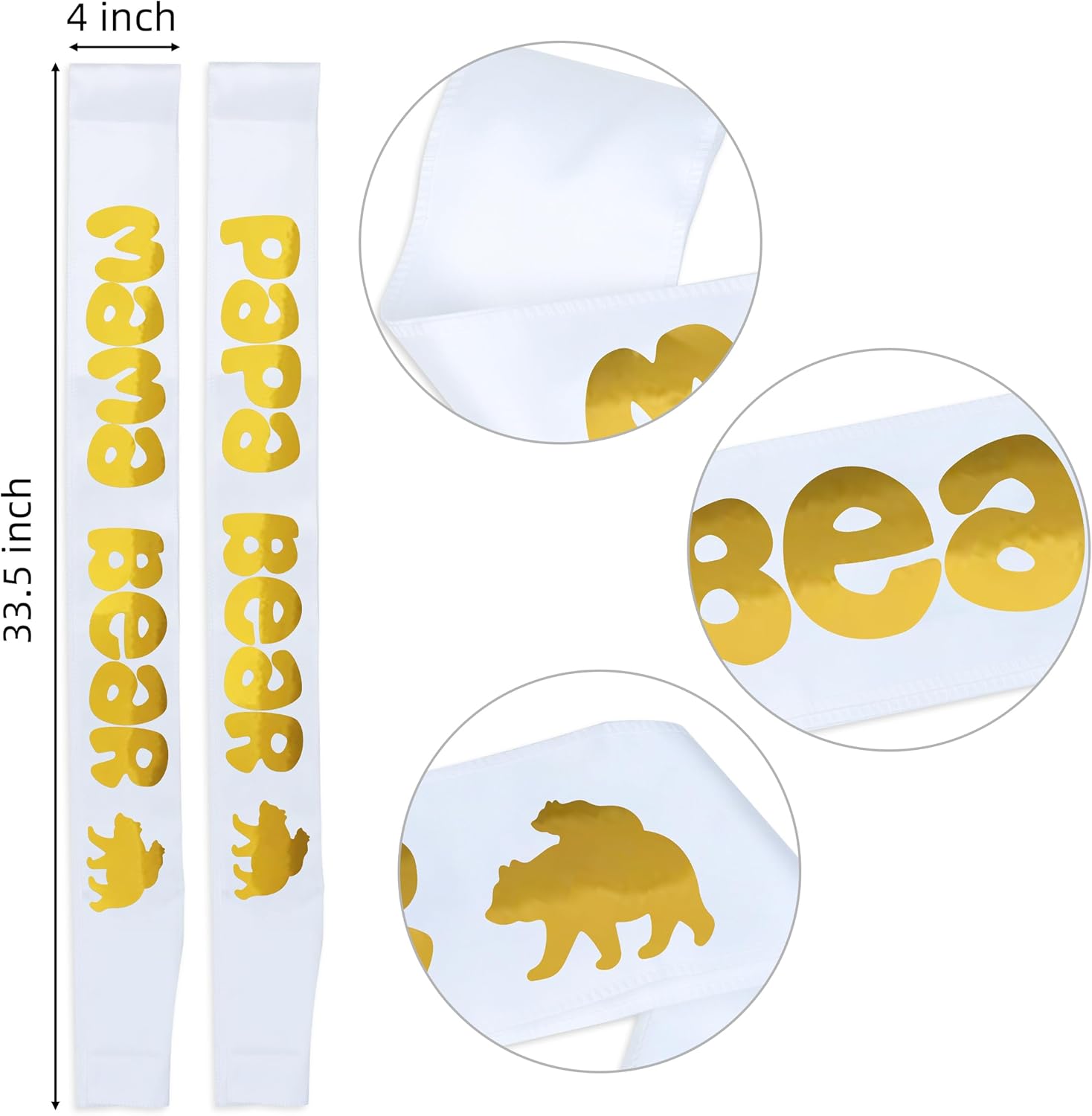 Paquete de banda para baby shower con bonito oso (fajas blancas y letras doradas) para niñas y niños, decoración de fiesta de baby shower, regalos,