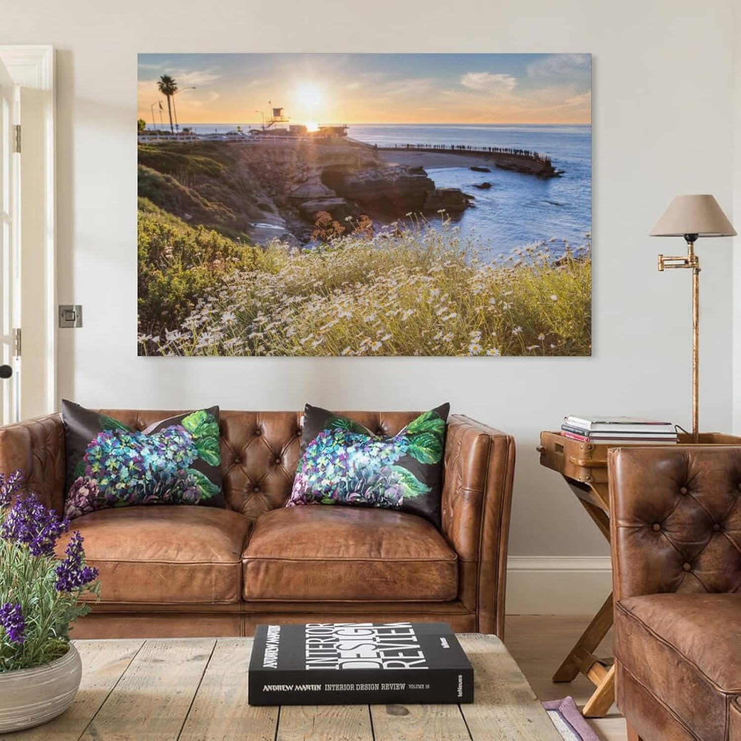 Lienzo impreso para pared, diseño de puesta de sol en la playa de La Jolla Cove, San Diego, California, lienzo para pared, pósteres e impresiones