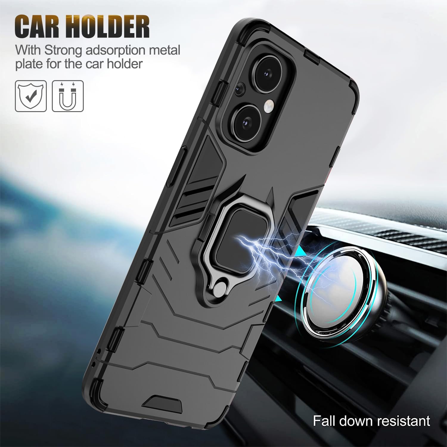Funda para Oneplus Nord N30 5G con 2 protectores de pantalla de vidrio templado para 1+ Nord N30 5G, funda protectora completa con anillo de metal