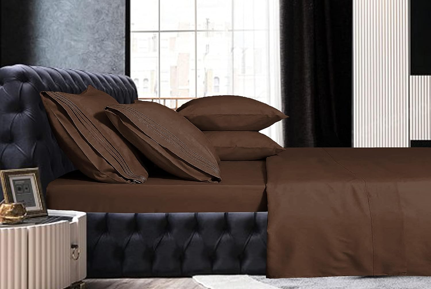 Mocassi Juego de sábanas tamaño matrimonial, sábanas y fundas de almohada de lujo para hotel de 1800 Premier – Sábanas ultrasuaves, transpirables y