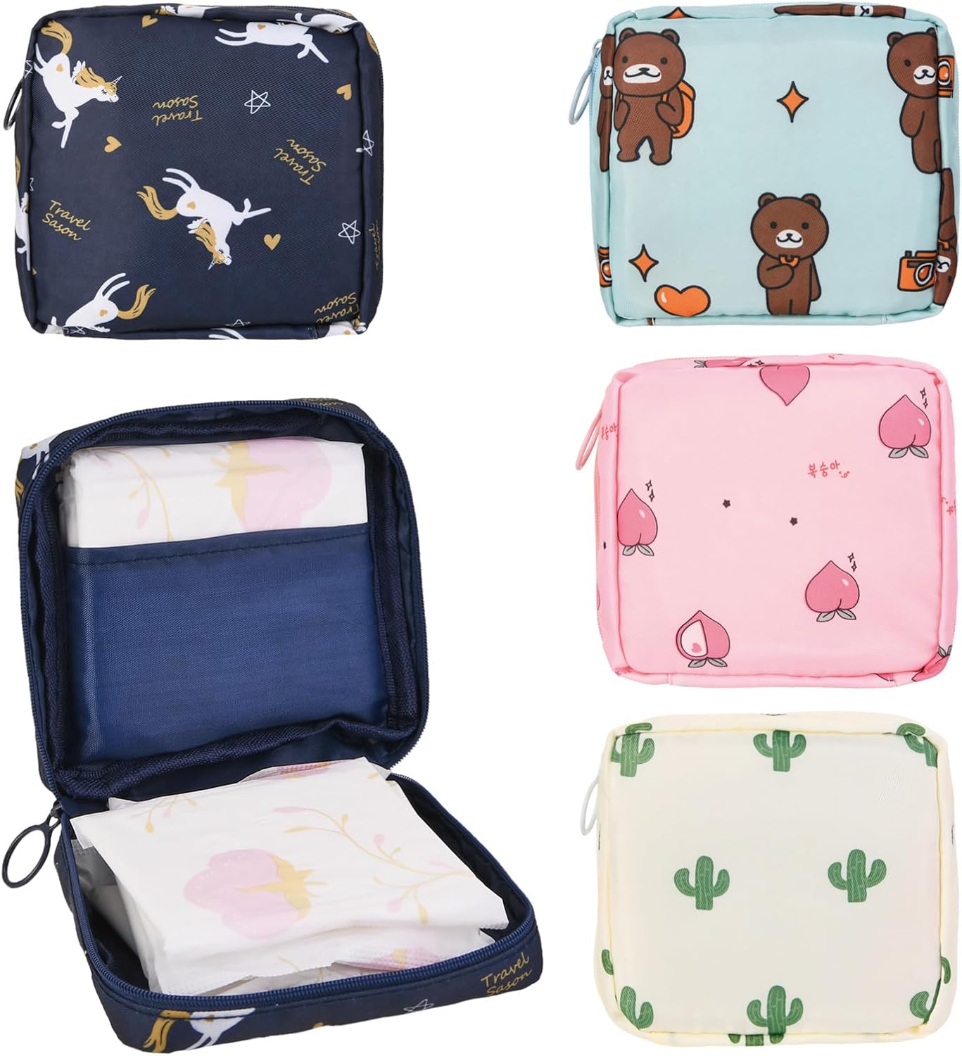 4 bolsas de período, bolsa de almacenamiento de almohadilla sanitaria, bolsa de período pequeño para bolso, bolsa de período menstrual, soporte para