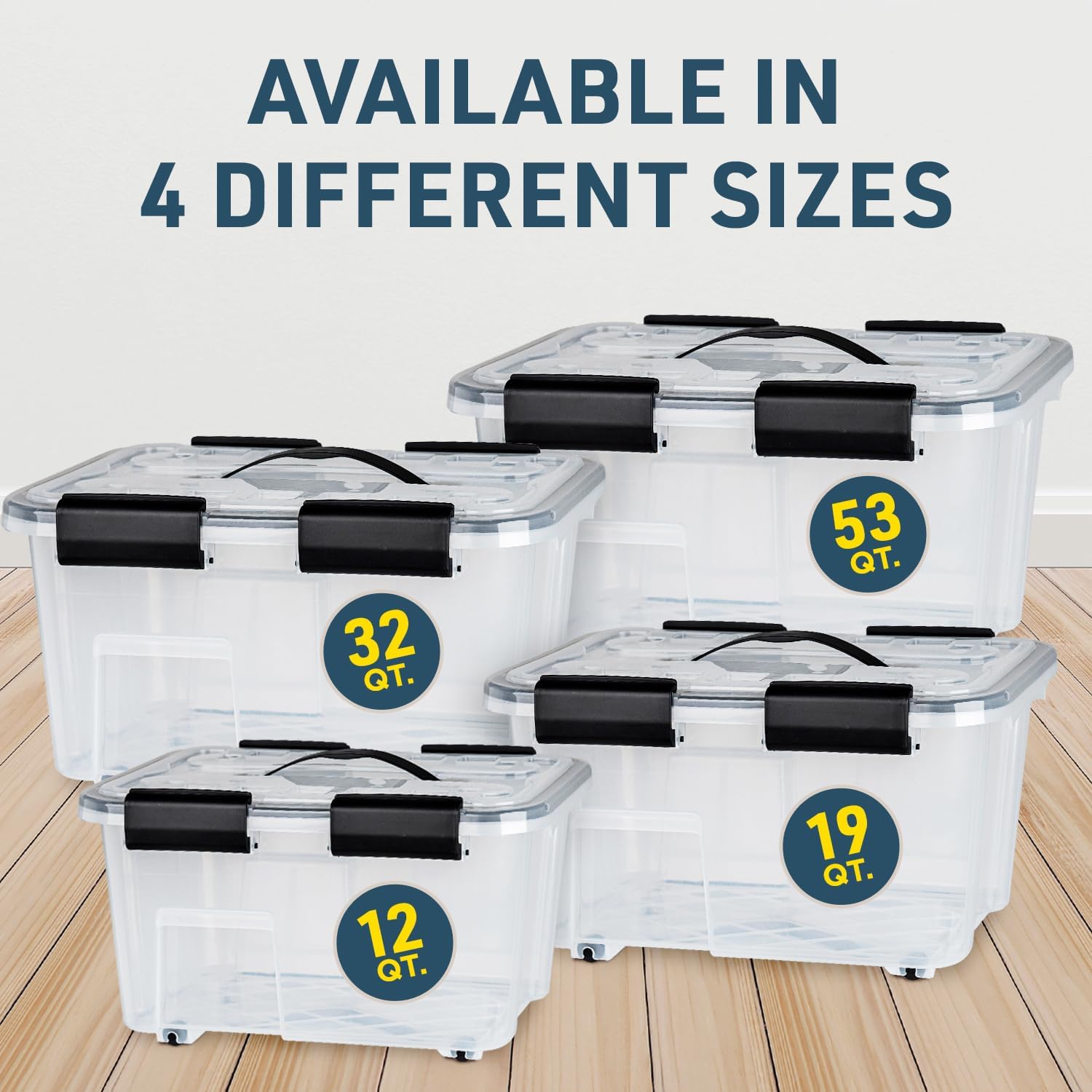 6 cajas de almacenamiento apilables de 12 cuartos de galón, plástico transparente con sello negro, diseño modular y encajable, cierres seguros,