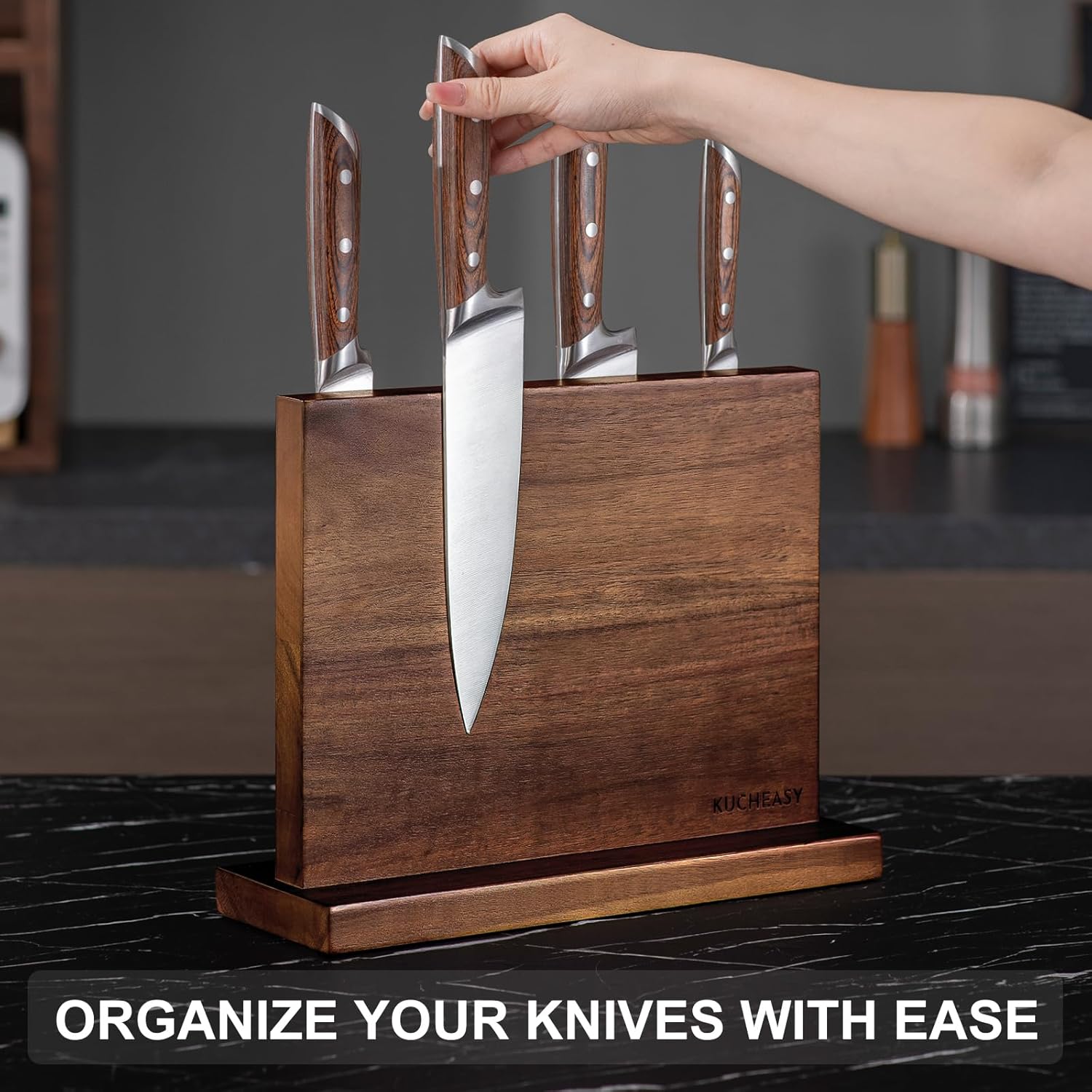 KUCHEASY – Soporte magnético para cuchillos  Bloque magnético de doble cara para cuchillos sin cuchillos  Soporte universal de madera para cuchillos