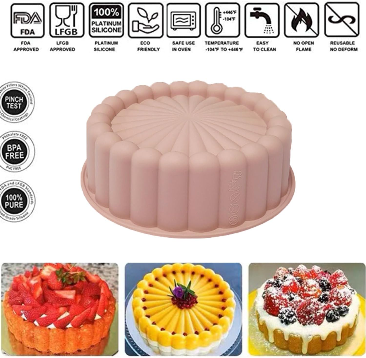 FOUR-C Molde de silicona para hornear moldes de 7 pulgadas con forma de corazón de edición mejorada, moldes de postre para pastel de mousse de