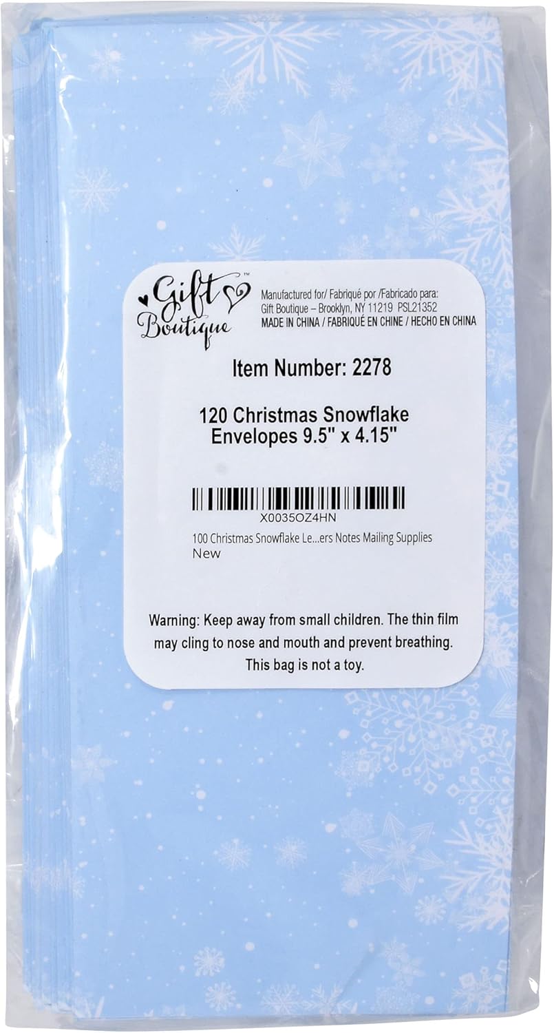 120 sobres de copo de nieve de Navidad #10 Holiday Blue Winter Snowflakes sobre invitaciones carta estándar cierre de sello de pegamento para boda,
