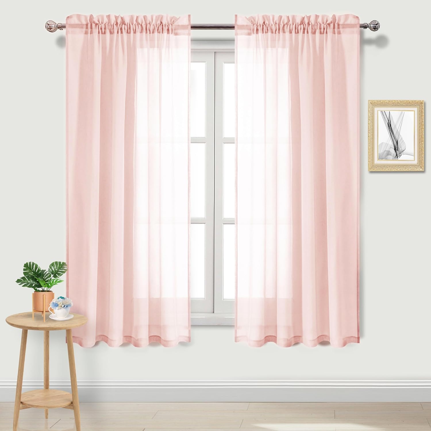 DWCN Cortinas traslúcidas de gasa semitraslúcidas con bolsillo para barra de cortina para dormitorio y sala de estar, 52 x 63 pulgadas de largo,