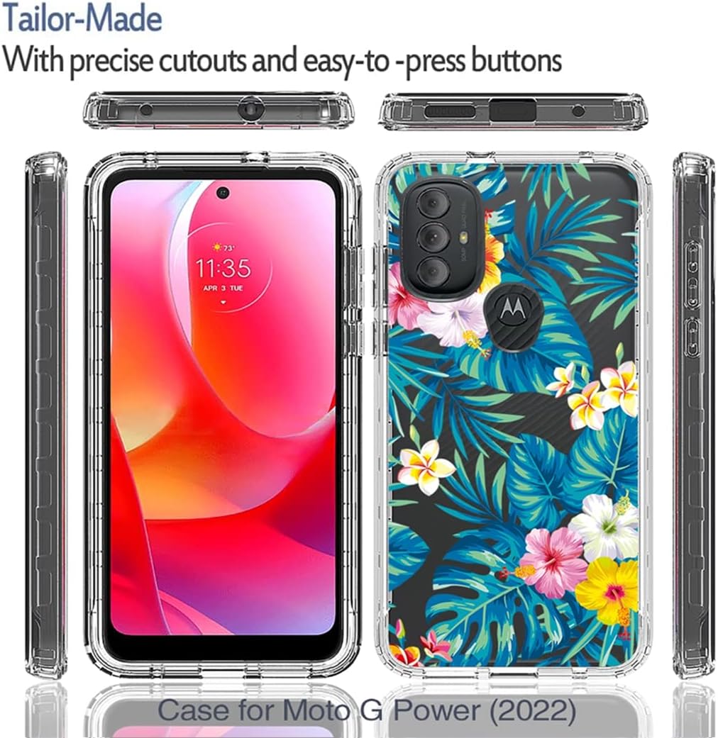 Funda para Moto G Power 2022 con protector de pantalla de vidrio templado, cuerpo completo, a prueba de golpes, transparente, suave, funda