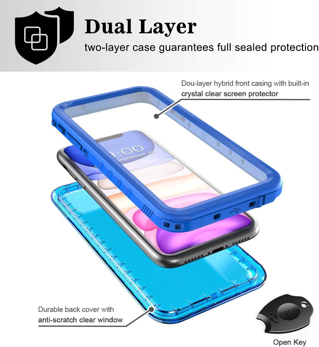 SPORTLINK Funda impermeable para iPhone 11, de cuerpo completo, protección resistente, cubierta completamente sellada, a prueba de polvo, protector