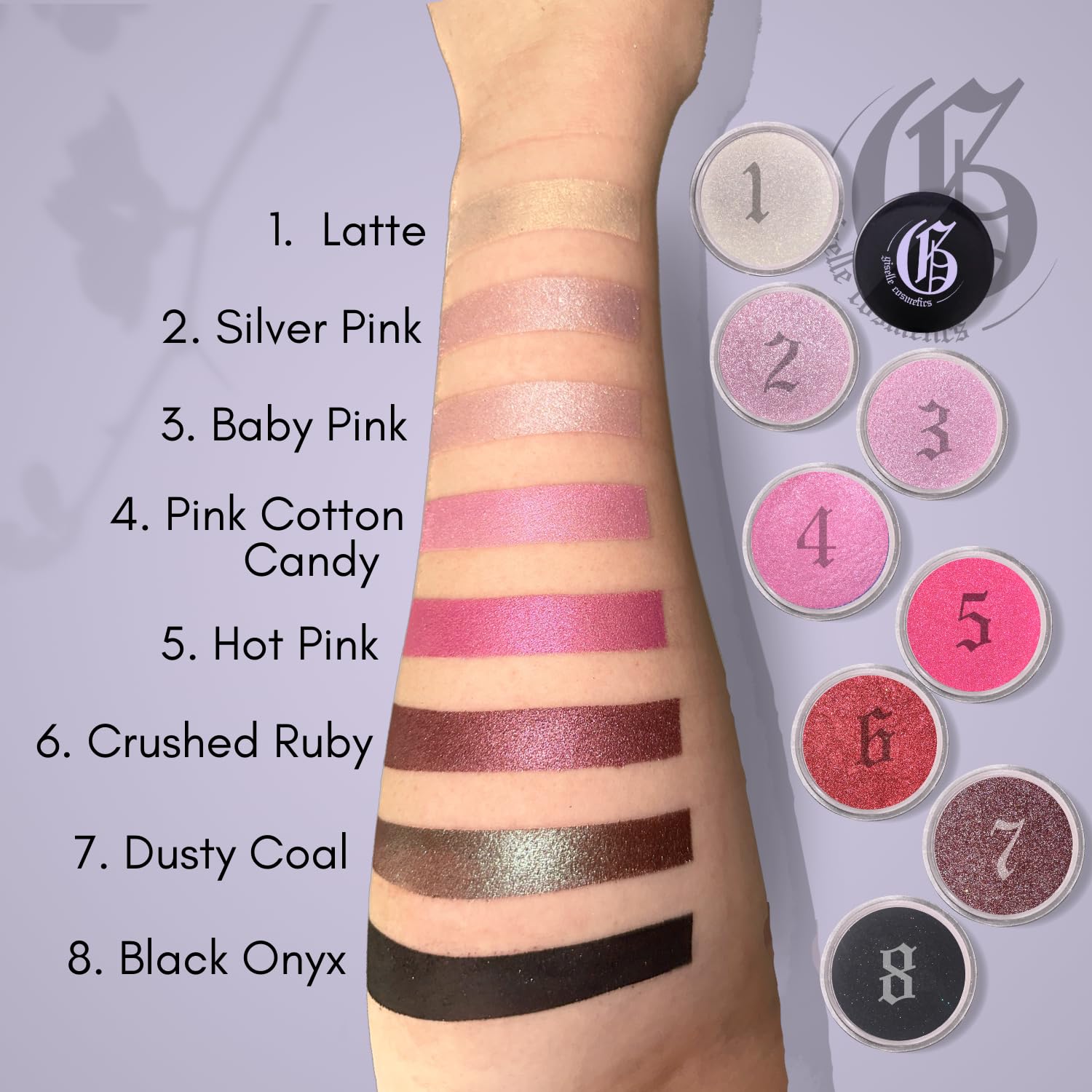 Giselle Cosmetics Carbón polvoriento paleta de sombra de ojos, sombra de ojos azul y rosa, polvo de maquillaje iluminador con purpurina y polvo