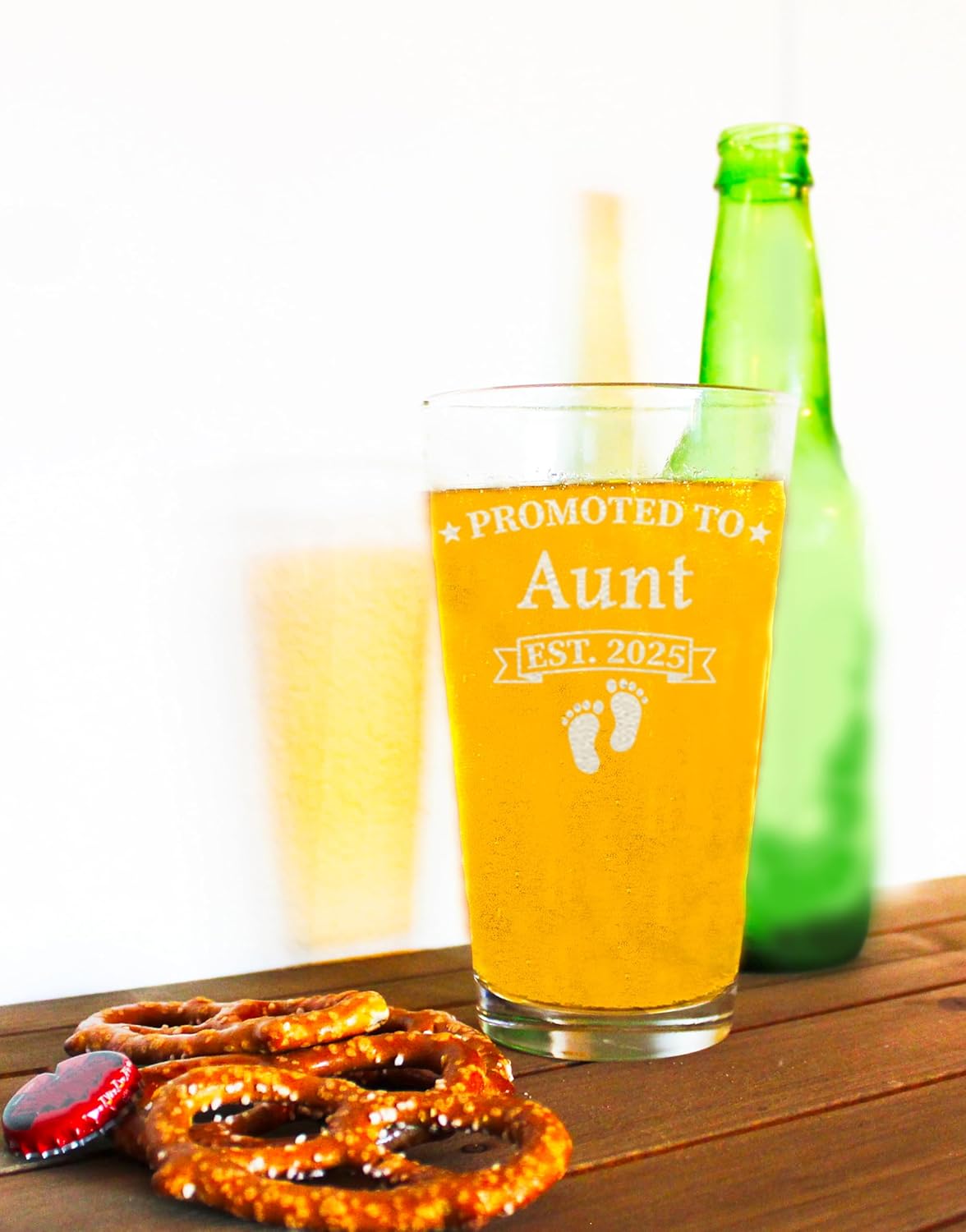 Promoted To Aunt Est 2025 – Vaso de cerveza grabado, 16 onzas, regalo para tía, día de la madre, Navidad