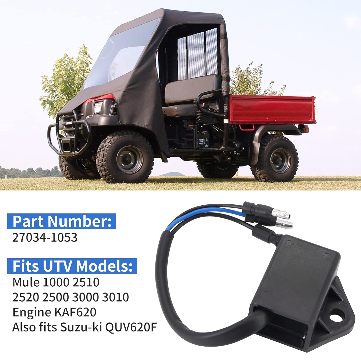 Relé de corte de bomba de combustible 27034-1053 compatible con Kawasaki Mule 1991-2008 1000 2500 2510 2520 3000 3010 3020