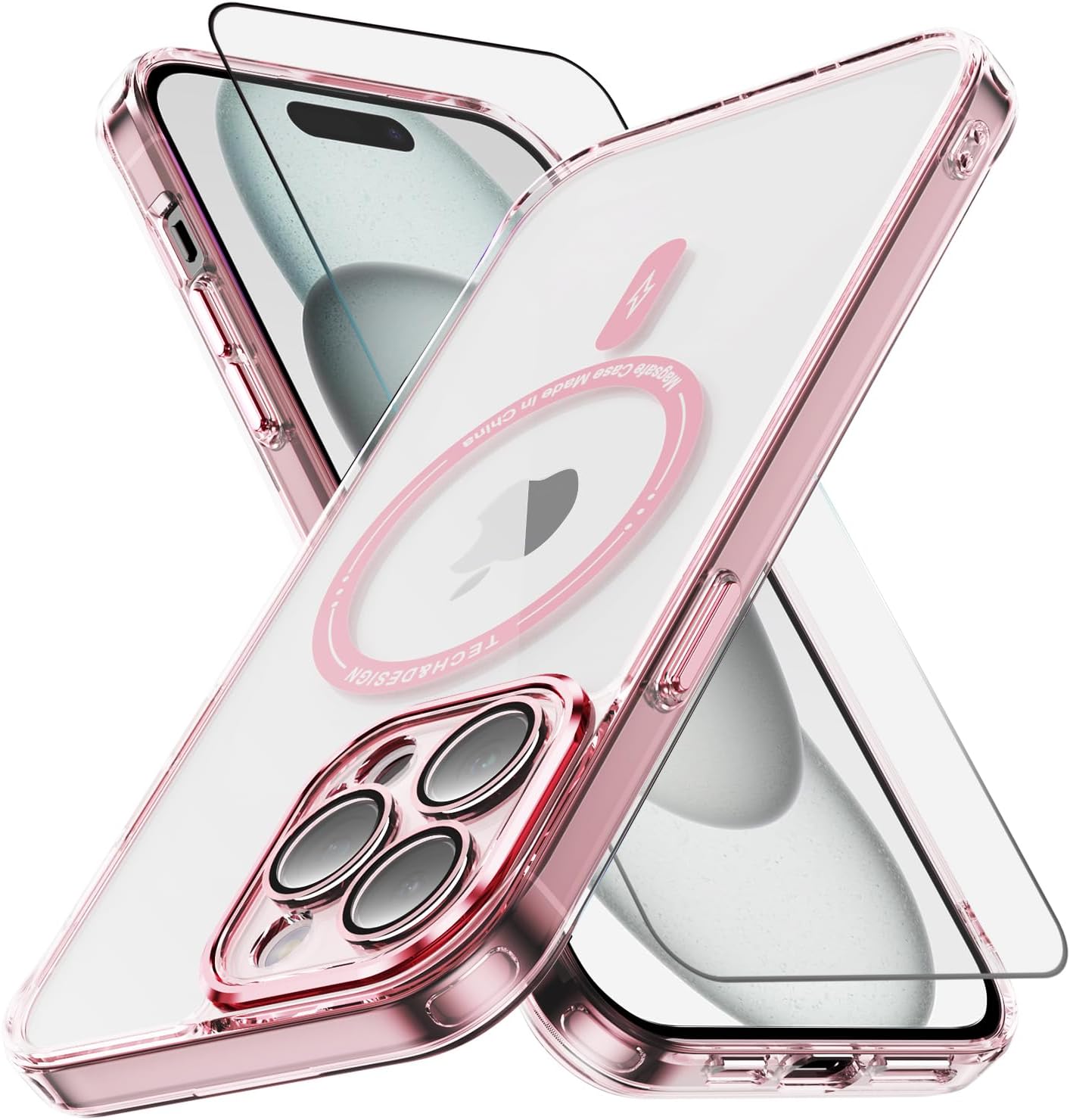 Vatkyc Funda para iPhone 15 Pro Max con protector de pantalla compatible con MagSafe Diseño transparente magnético Anti amarillamiento