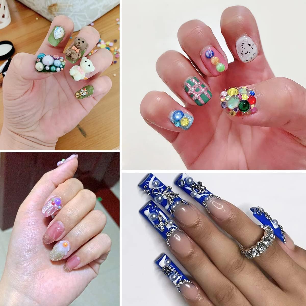 2000 cuentas de perlas semicirculares de tamaños mixtos de 2340.197 in, gemas de imitación de diamantes de imitación de parte trasera plana para