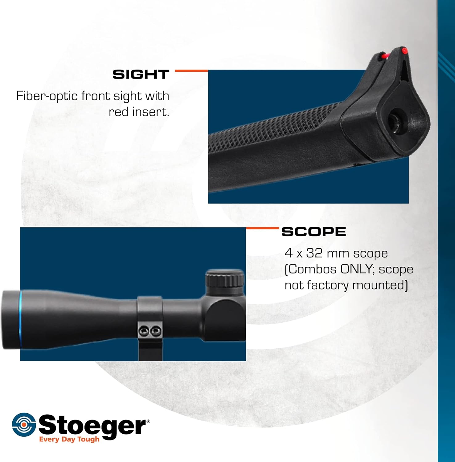 Stoeger S3000-C – Combo de pistola de aire comprimido compacta – Calibre .177 – Sintético negro con mira de fibra óptica Combo – Incluye alcance 4 x