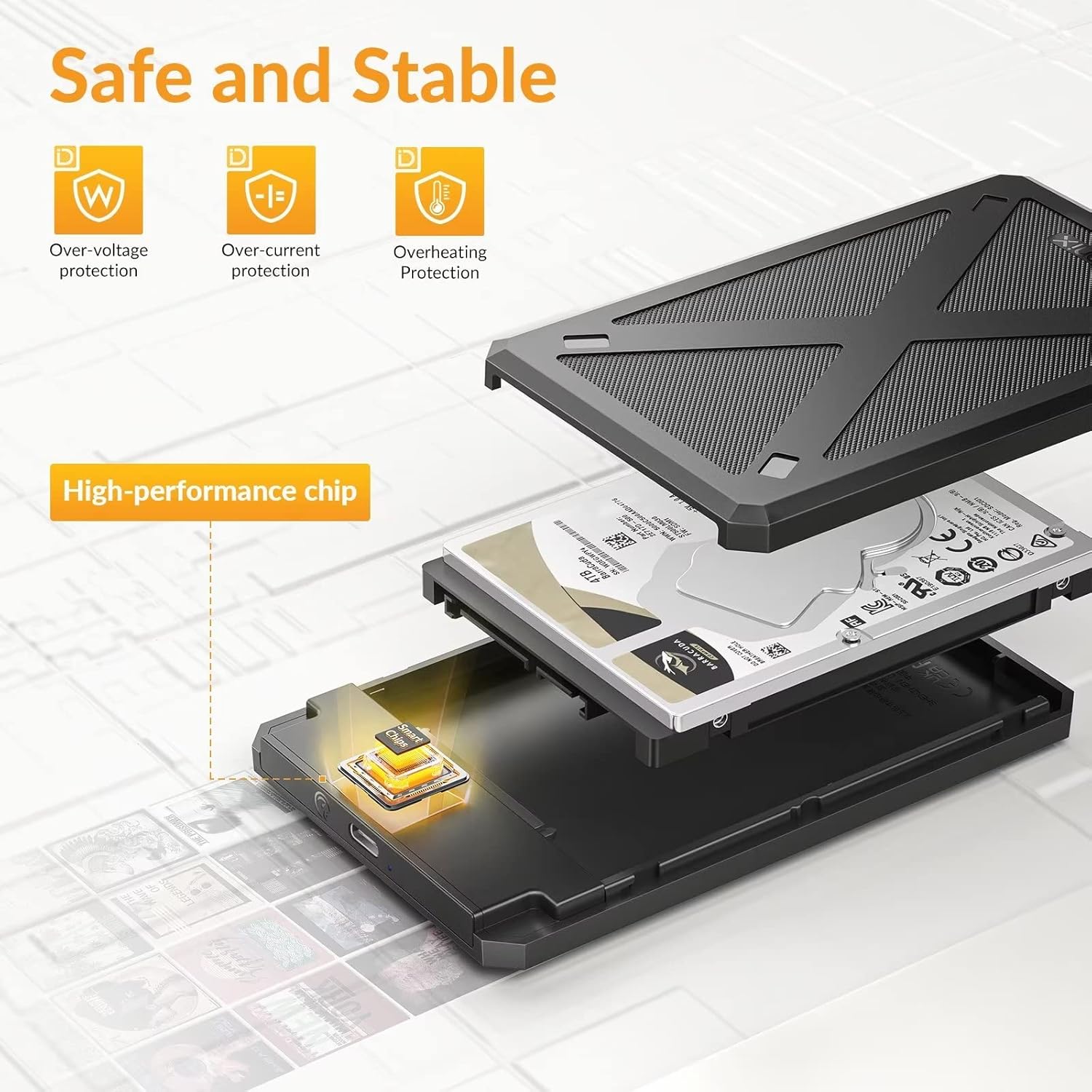 iDsonix – Carcasa para disco duro de 2.5 pulgadas, 6Gbps USB 3.1 a SATA III sin herramientas, para disco duro externo de 0.276 in0.374 in 2.5″ HDD