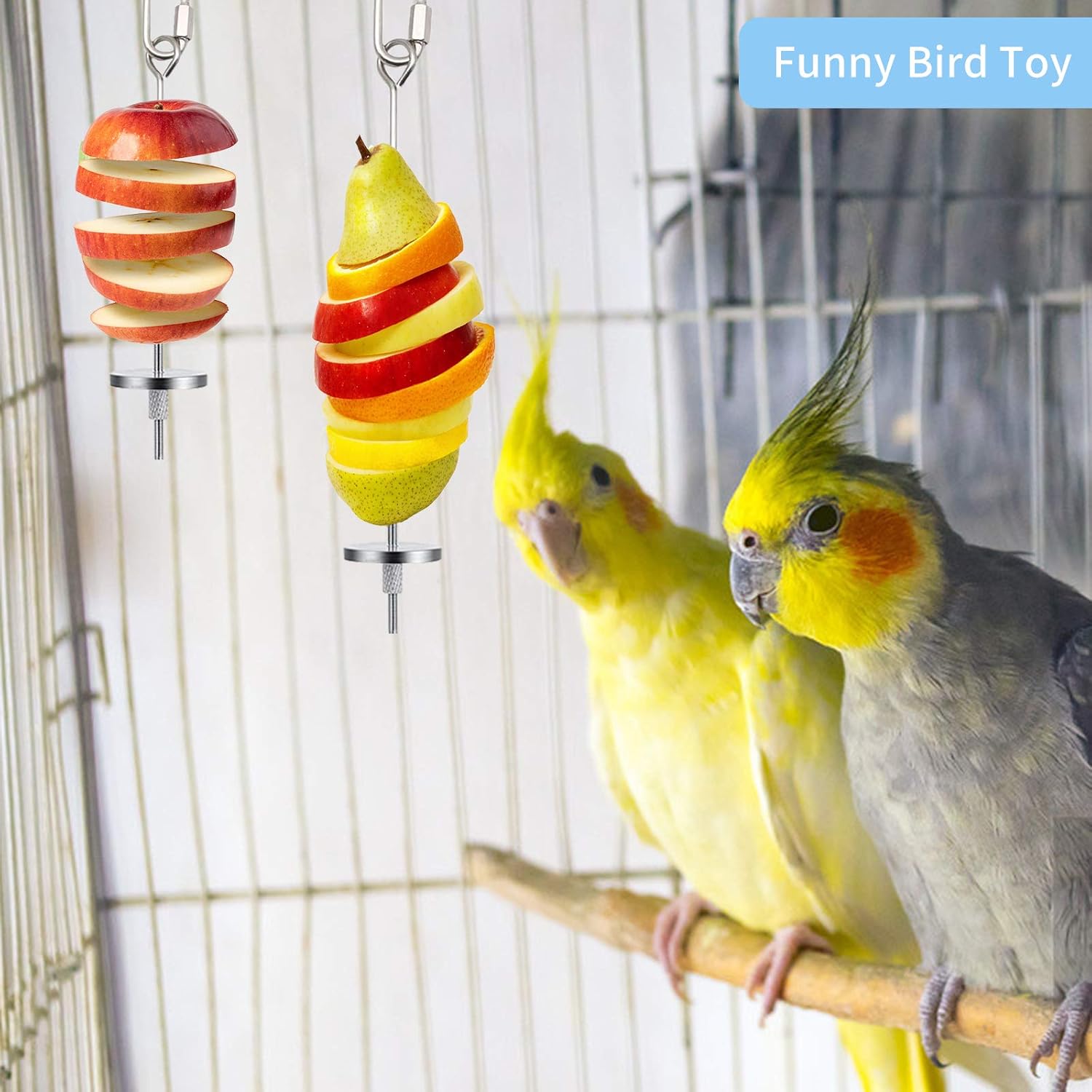 3 piezas de soporte para alimentos para pájaros, juguete de comedero de pájaros, acero inoxidable para animales pequeños, brocheta de frutas y