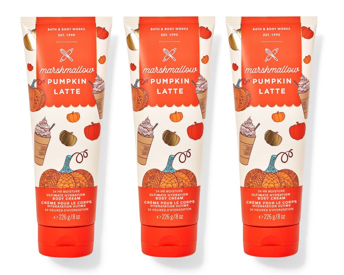 Bath & Body Works Marshmallow Pumpkin Latte Ultra Shea Body Cream – Lote de 3 (el embalaje puede variar)