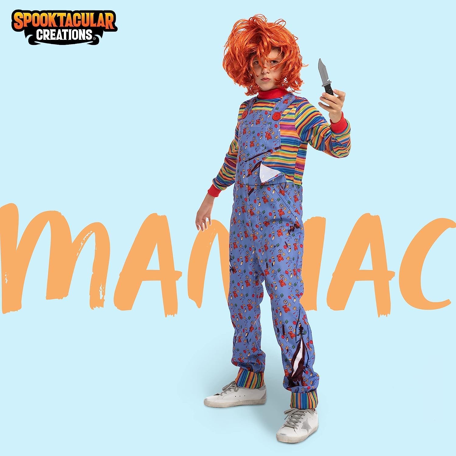 Spooktacular Creations Disfraz de Chucky de Halloween para niño, disfraz de muñeca de película de terror poseído para fiesta de disfraces para niños