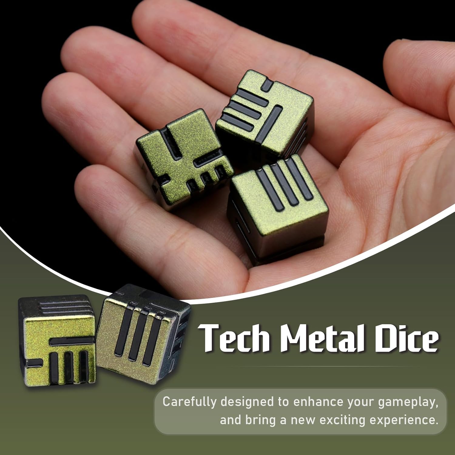 Dados de metal D6, juego de dados de 6 caras de 0.630 in, juego de 6 dados ZHOORQI con temática tecnológica, nuevos dados de líneas conceptuales