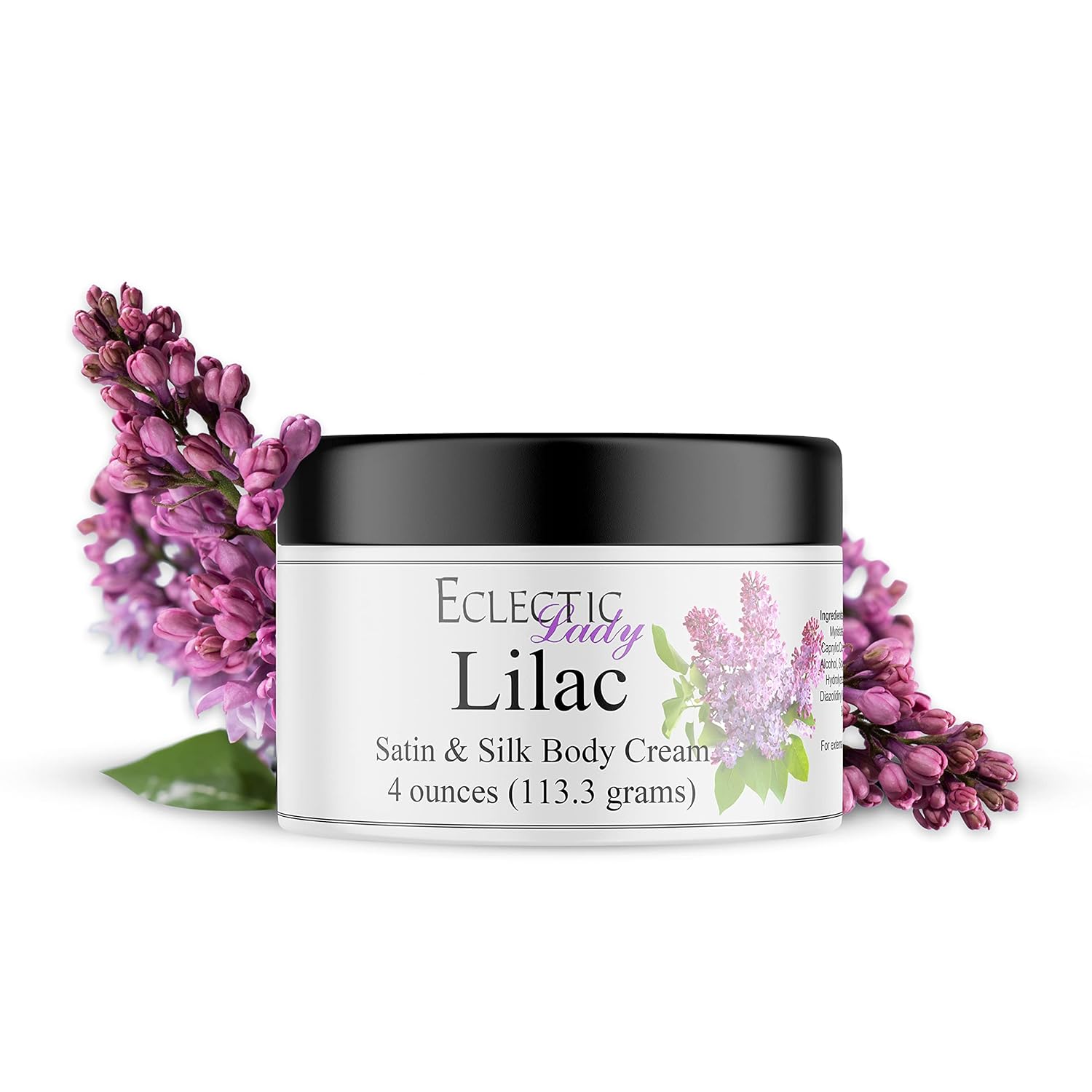 Eclectic Lady Lilac Satin & Silk Cream Loción corporal 4 onzas  Manteca de karité, aloe, aminoácidos de seda, vitamina E, sin ftalatos, hecha a mano