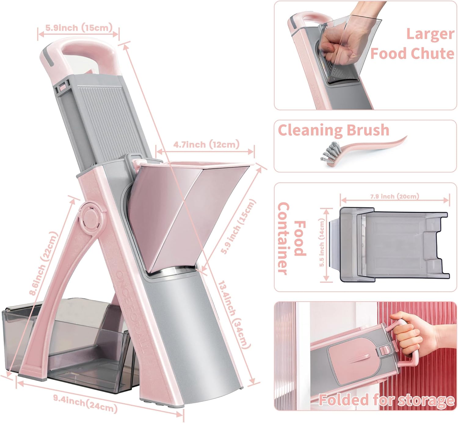 Jonscook Cortador de alimentos con mandolina segura para cocina, picadora de verduras con grosor ajustable, cortador de verduras multifuncional,