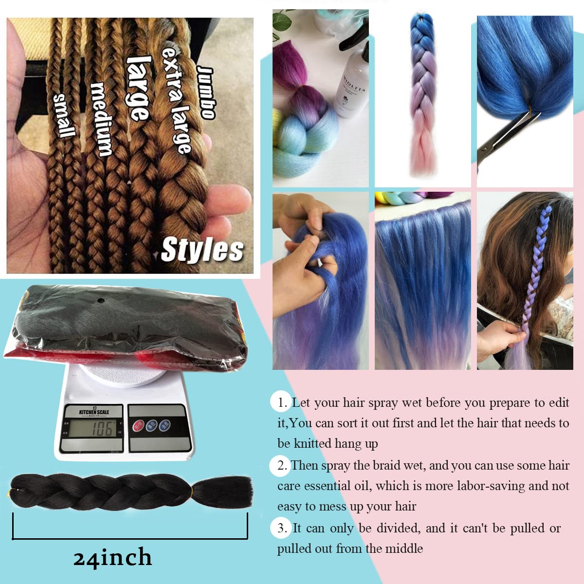 MAYSA Extensiones de cabello trenzado color rosa ombré, extensiones de cabello trenzado jumbo de 24 pulgadas, cabello de trenzas preestiradas