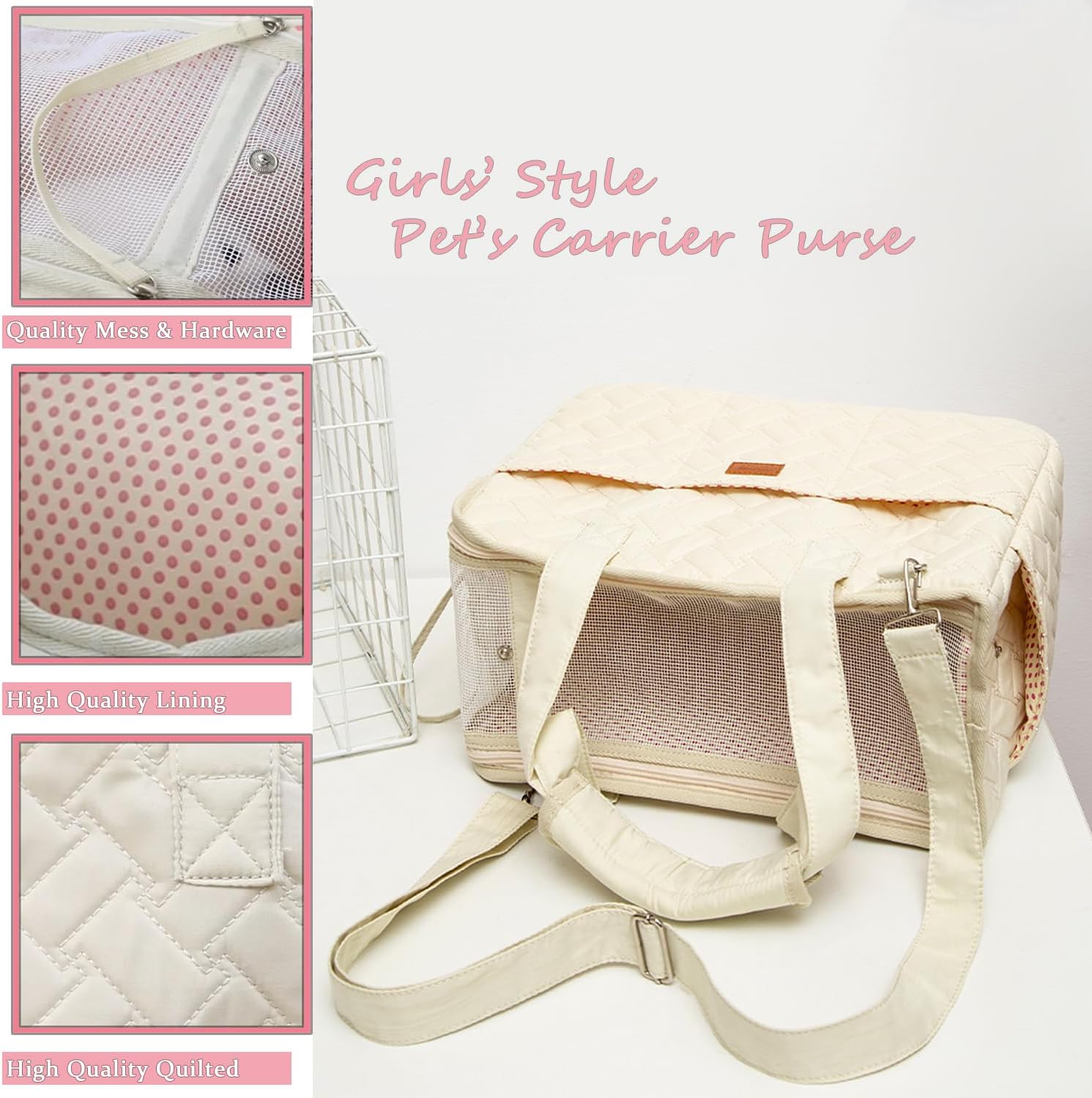 HSC PET – Bolsa para perros pequeños color beige para mujer, transportador de gatos, acolchada para mascotas, de lado suave, para ocio, viajes, ir