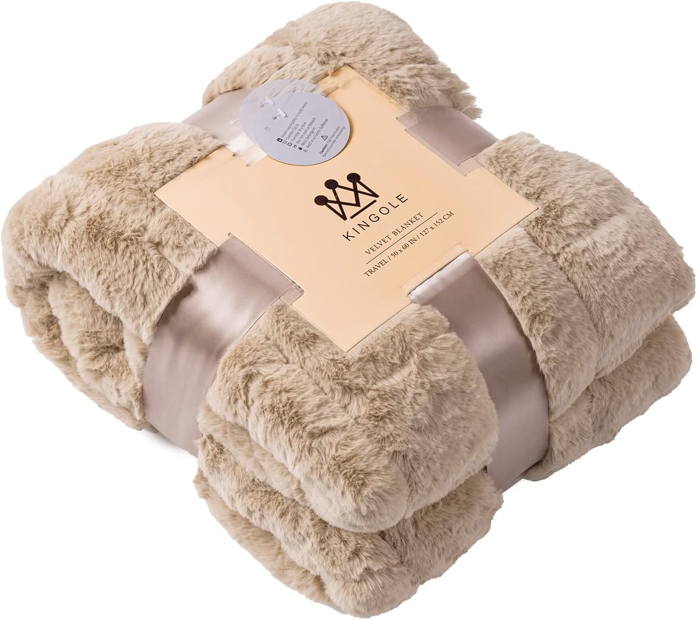 Kingole Manta de lujo de piel sintética de conejo, acogedor sofá cama súper suave y cálida microfibra de felpa 350GSM, 50 x 60 pulgadas, beige