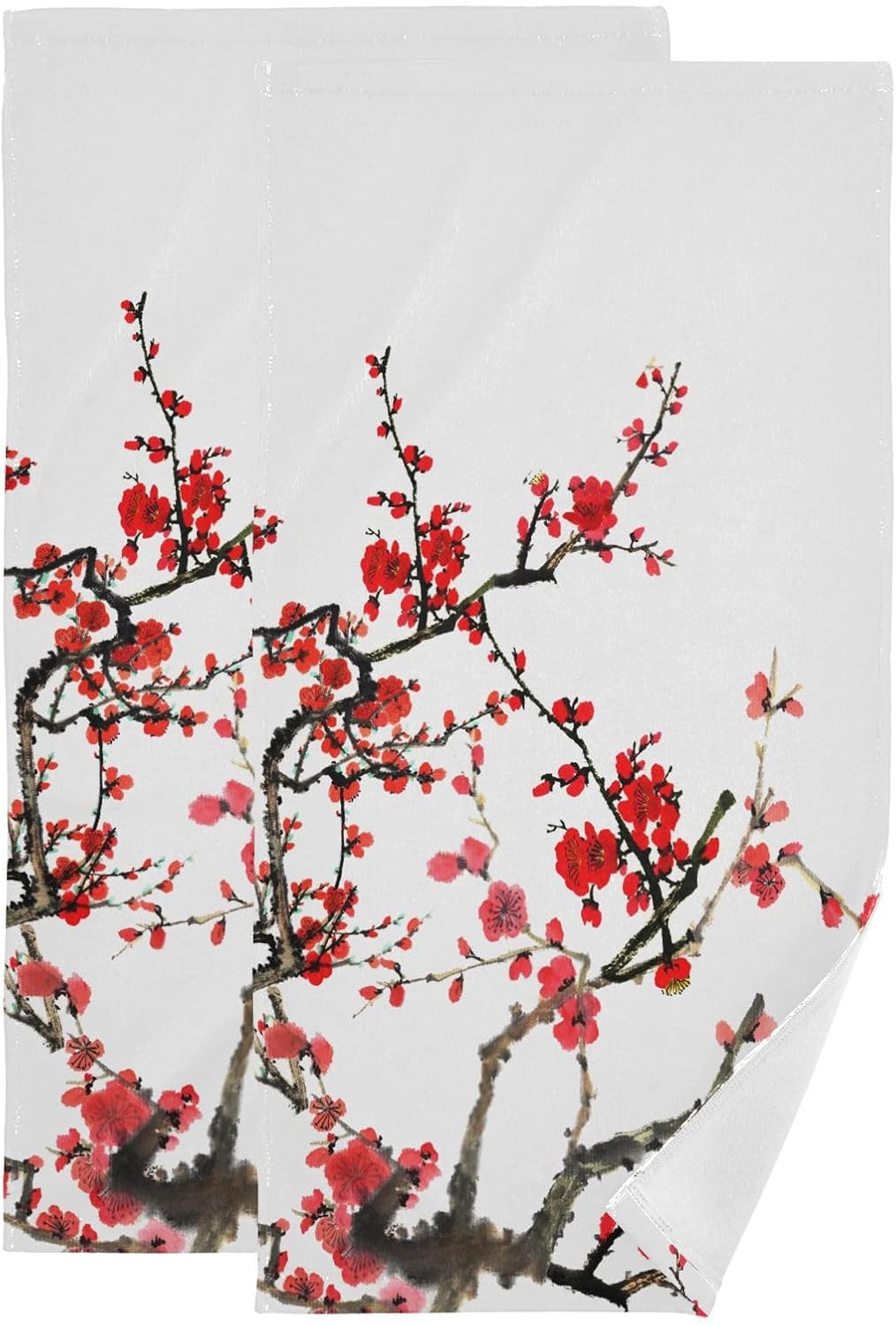 HATESAH Paquete de 2 toallas de mano con diseño de flor de cerezo rojo, toallas de baño absorbentes de microfibra asiática japonesa con tinta de