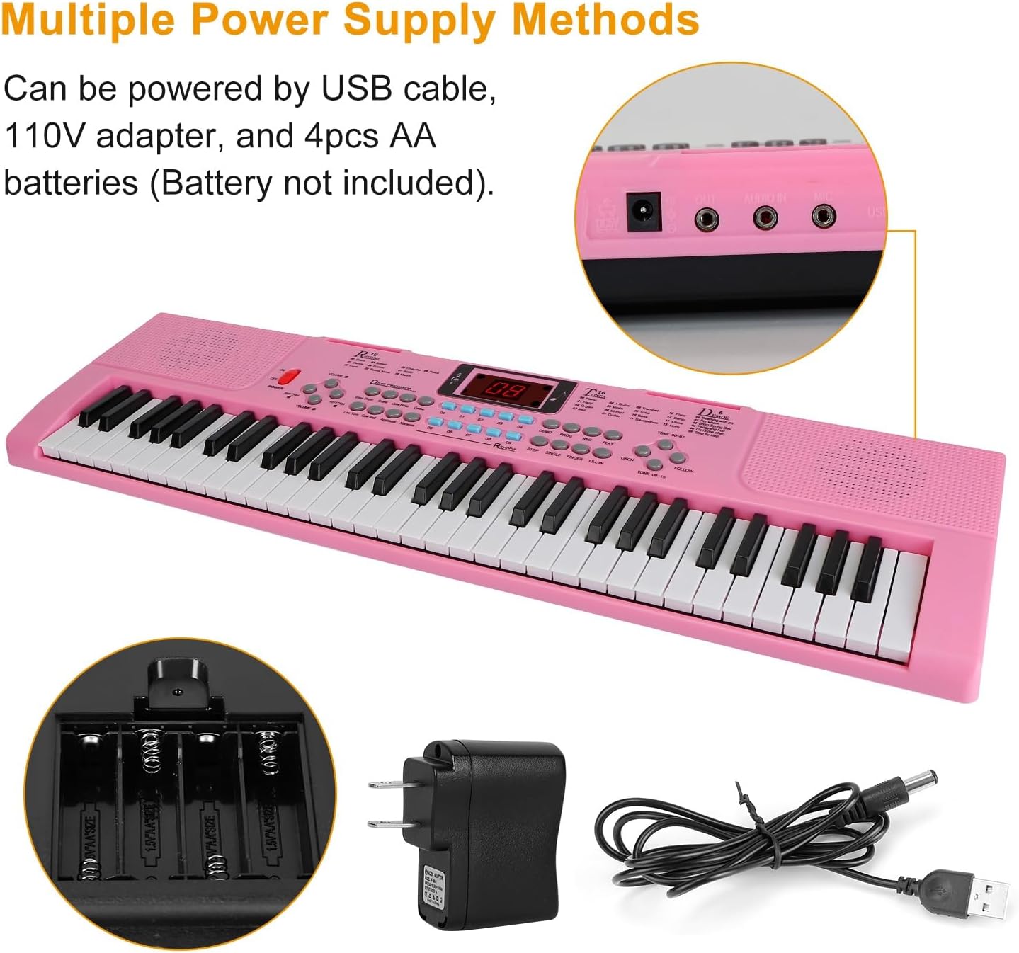 Teclado de piano, teclado de piano electrónico, 61 teclas con micrófono, teclado de música digital, instrumento de piano, teclado de aprendizaje con