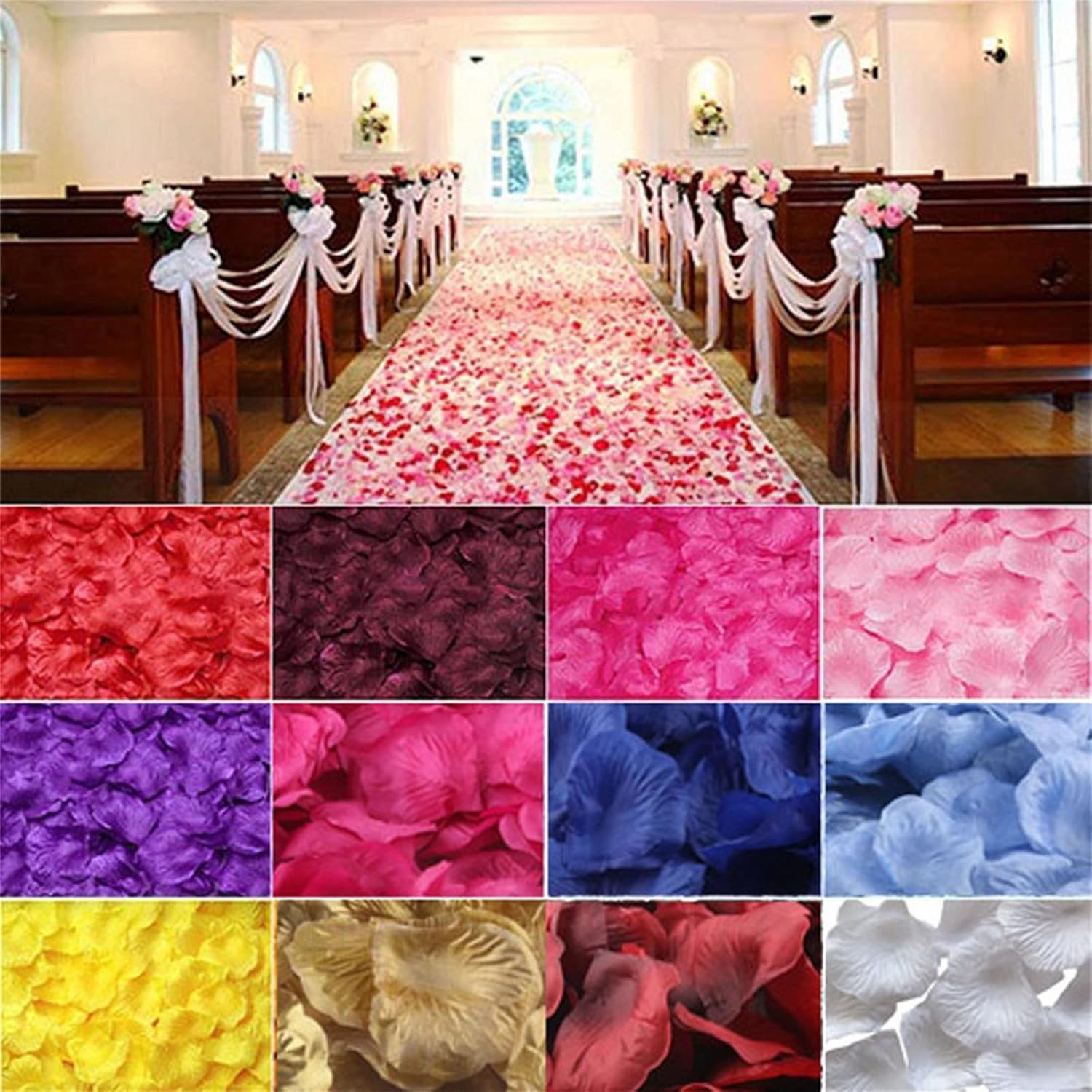Scceatti Pétalos de plantas falsas, 100 unidades, rosas artificiales, pétalos, flores artificiales de seda dorada, pétalos de rosa, decoración de