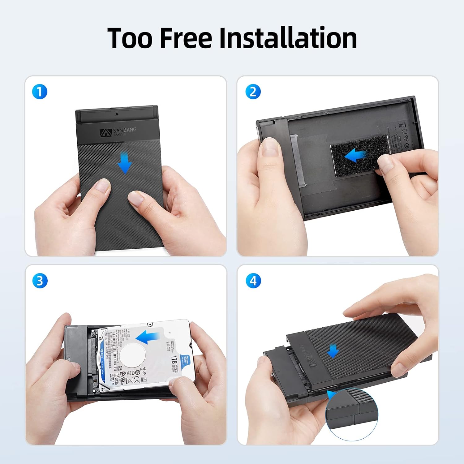 Carcasa para disco duro de 2.5 pulgadas, USB 3.0 a SATA III de 5 Gbps de transmisión de alta velocidad para caja de disco duro SSD de 0.276-0.374