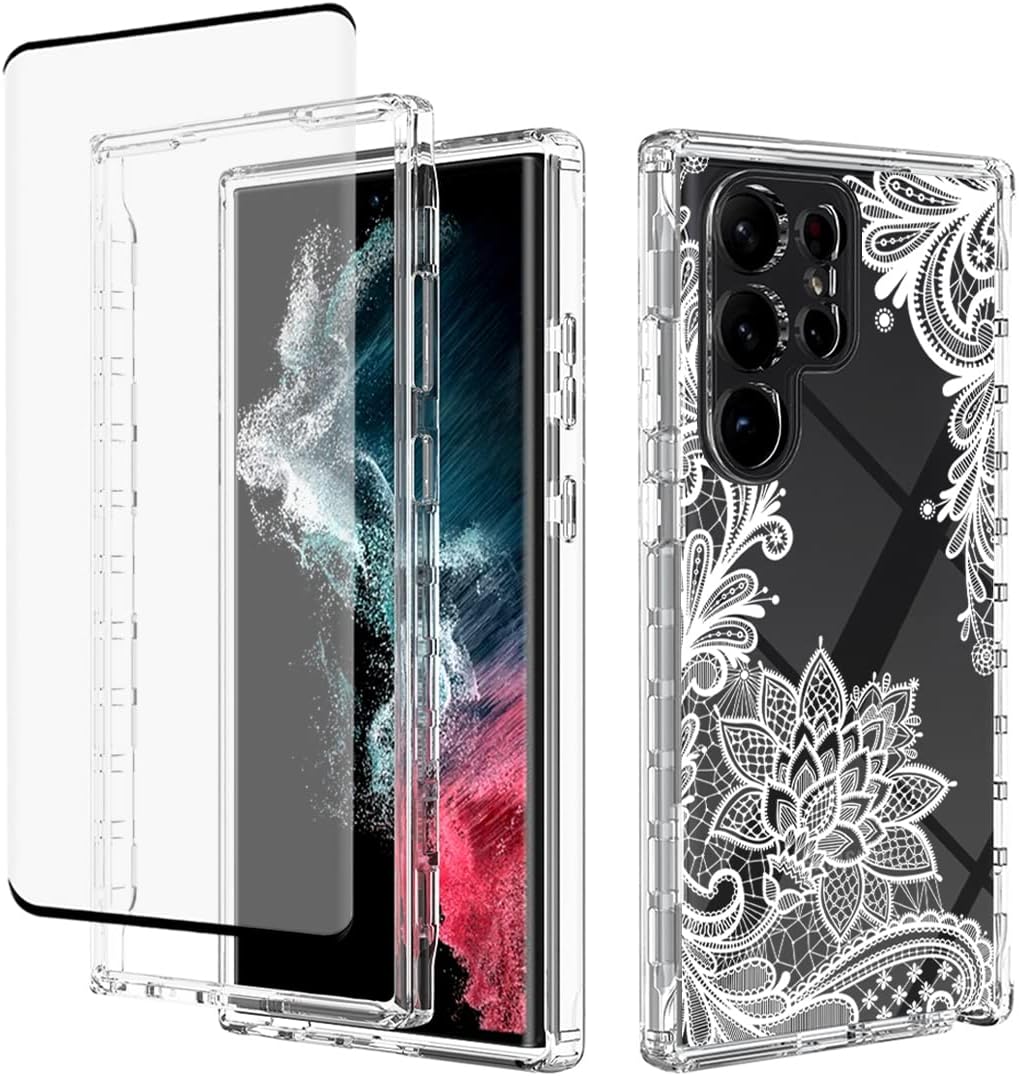 Tothedu Funda para Samsung Galaxy S23 Ultra 5G, Samsung S23 Ultra con protector de pantalla de vidrio templado, funda protectora de cuerpo completo