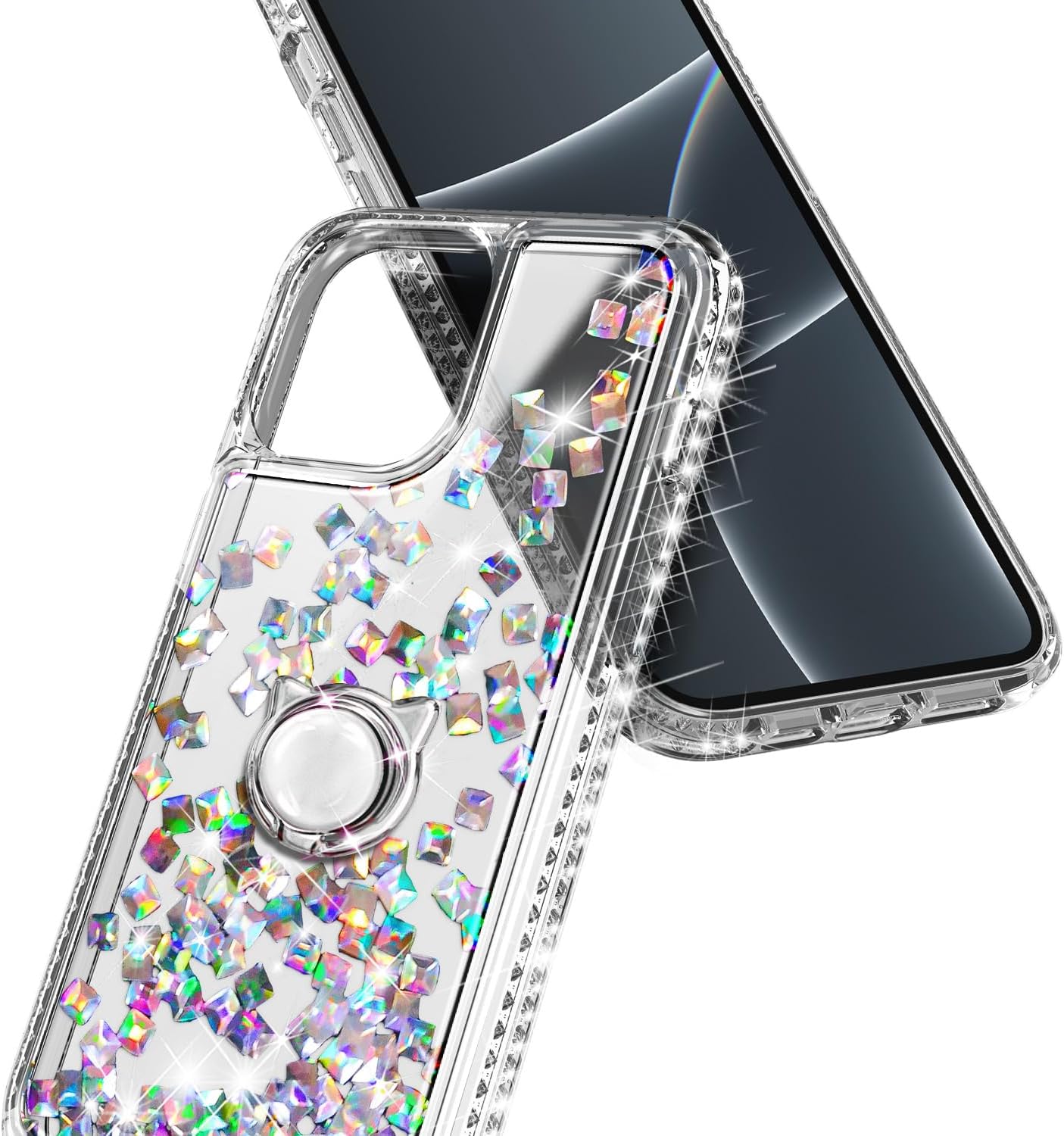 NGB Supremacy Funda compatible con iPhone 15 con protector de pantalla de vidrio templado, soporte de anillocorrea de muñeca, brillante con