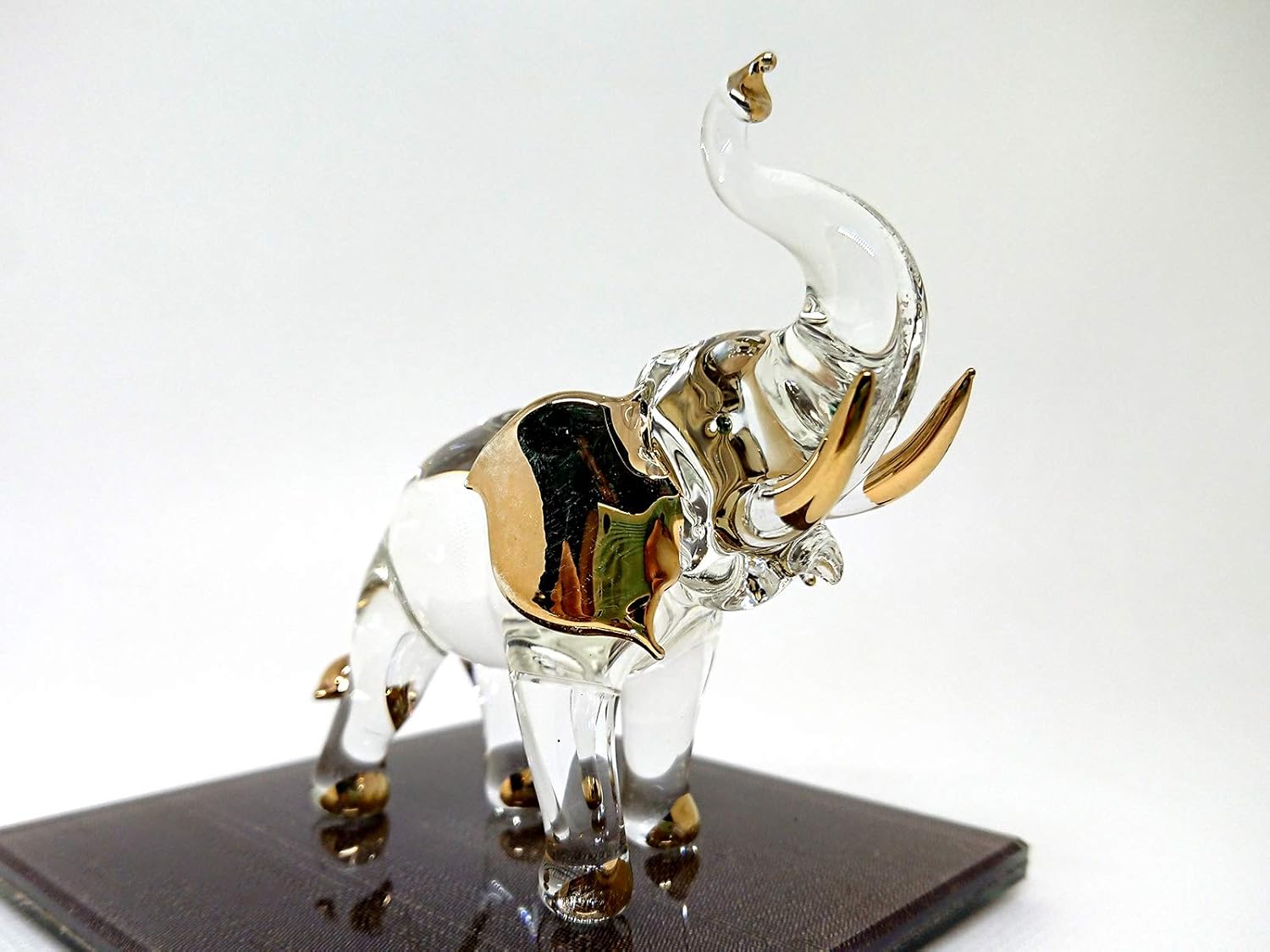 Figuras artísticas de elefante en miniatura de vidrio soplado a mano, animales coleccionables, decoración de regalo, tronco (3.5 pulgadas, oro