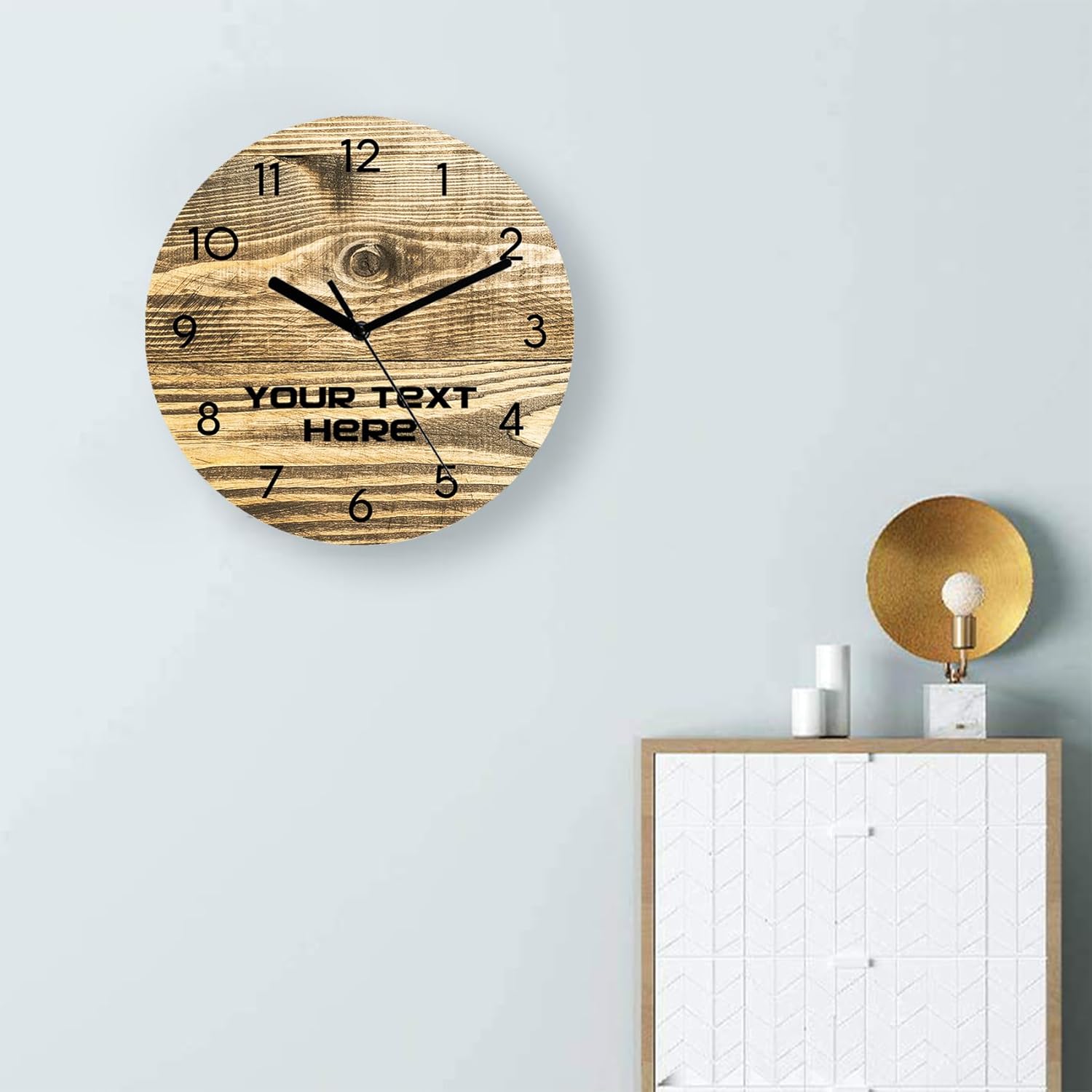 Reloj de pared redondo de madera simple de madera, reloj de pared personalizado, analógico, rústico, funciona con pilas, silencioso, sin tictac,