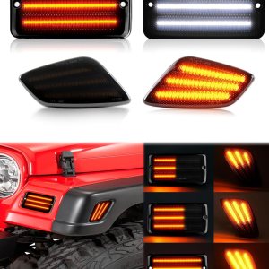 Switchback – Luces LED de señal de giro para Jeep Wrangler TJ 1997-2006, 4 unidades de lentes ahumadas secuenciales ámbar blanco estacionamiento DRL Switchback – Luces LED de señal de giro para Jeep Wrangler TJ 1997-2006, 4 unidades de lentes ahumadas secuenciales ámbar blanco estacionamiento DRL