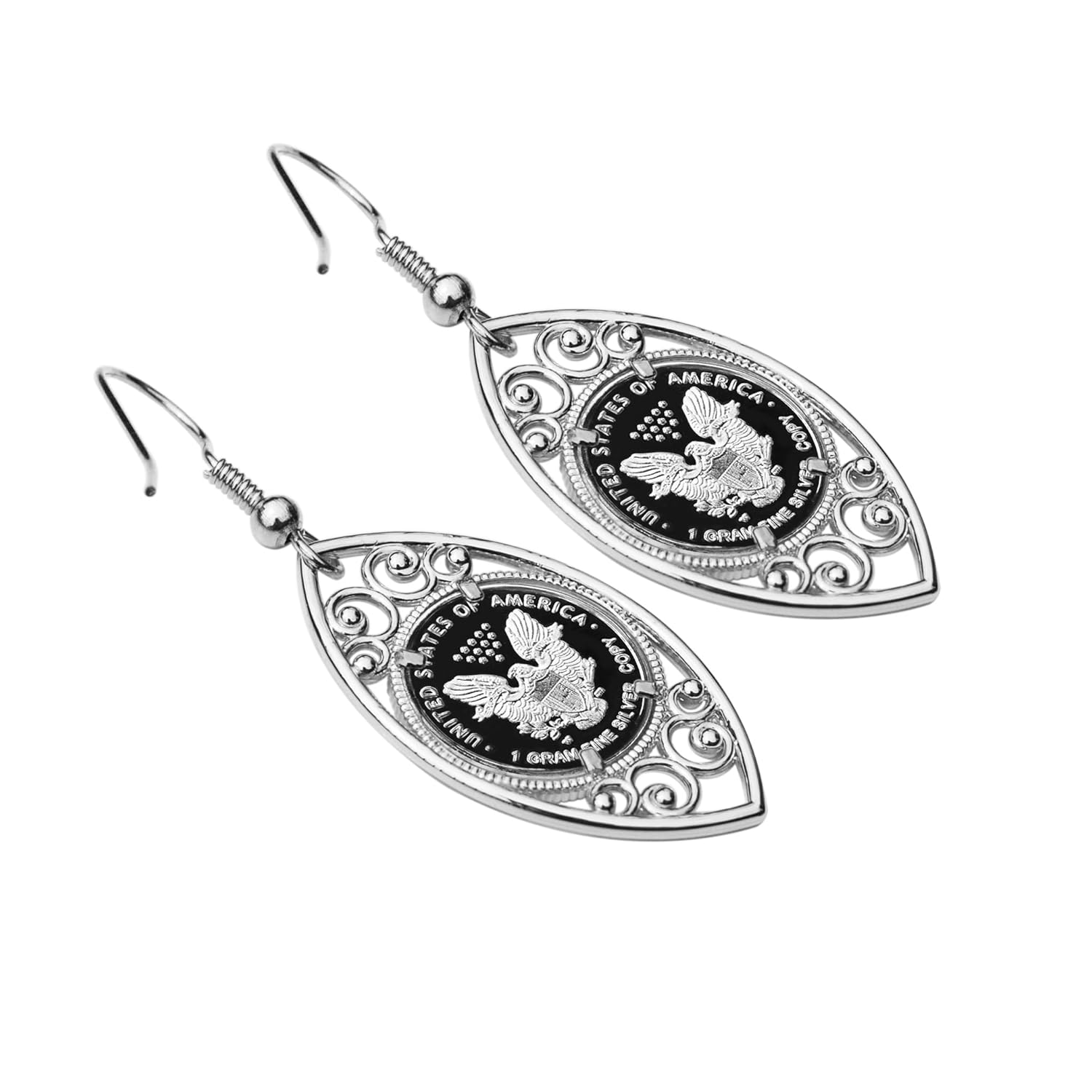 Walking Liberty 1 Gram .999 Fine Silver Coin 925 Sterling Silver Evil Eye Design Earrings