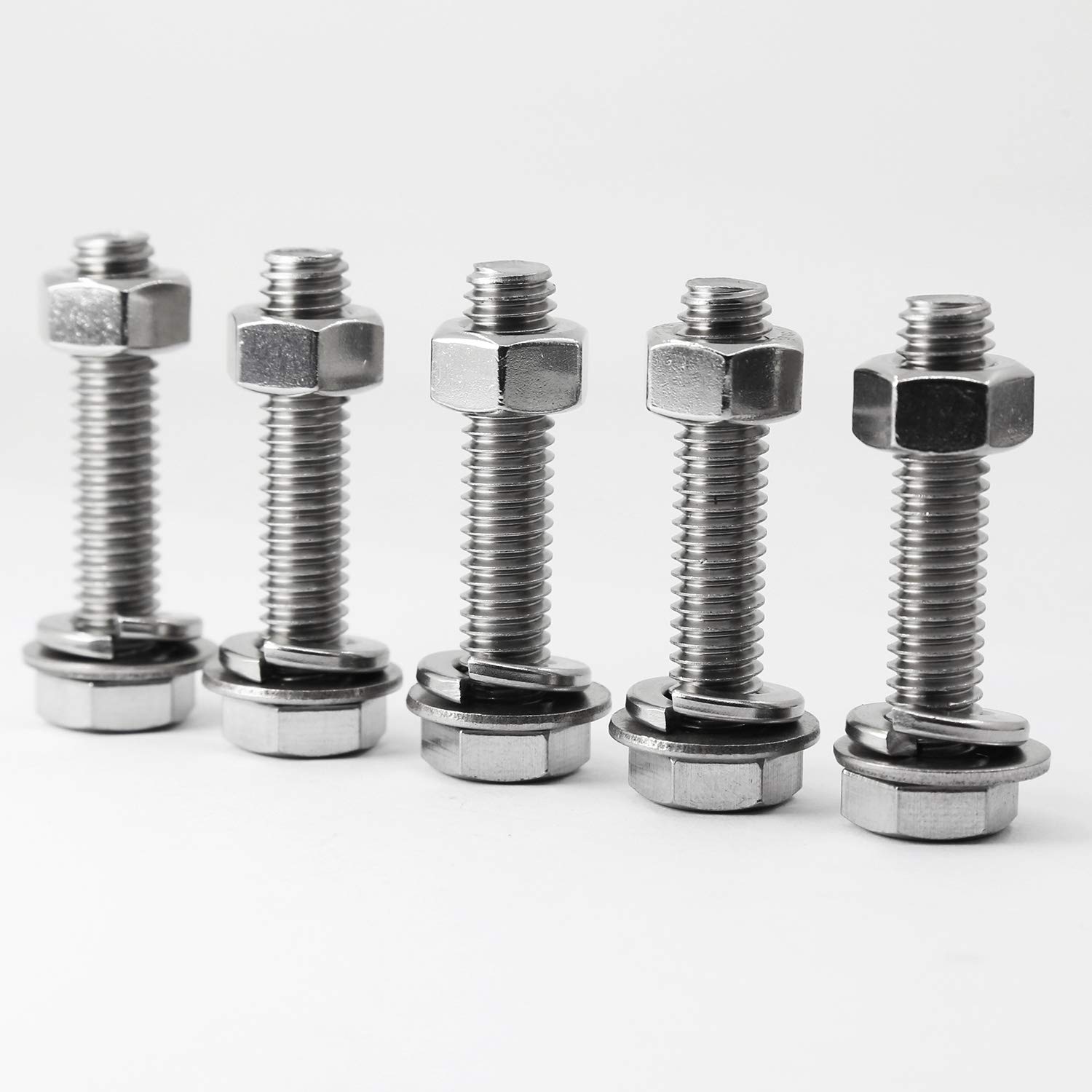 (10 juegos) Tornillos de cabeza hexagonal de acero inoxidable de 14-20×1-12 pulgadas, tuercas, kits de arandelas planas y de bloqueo, acero