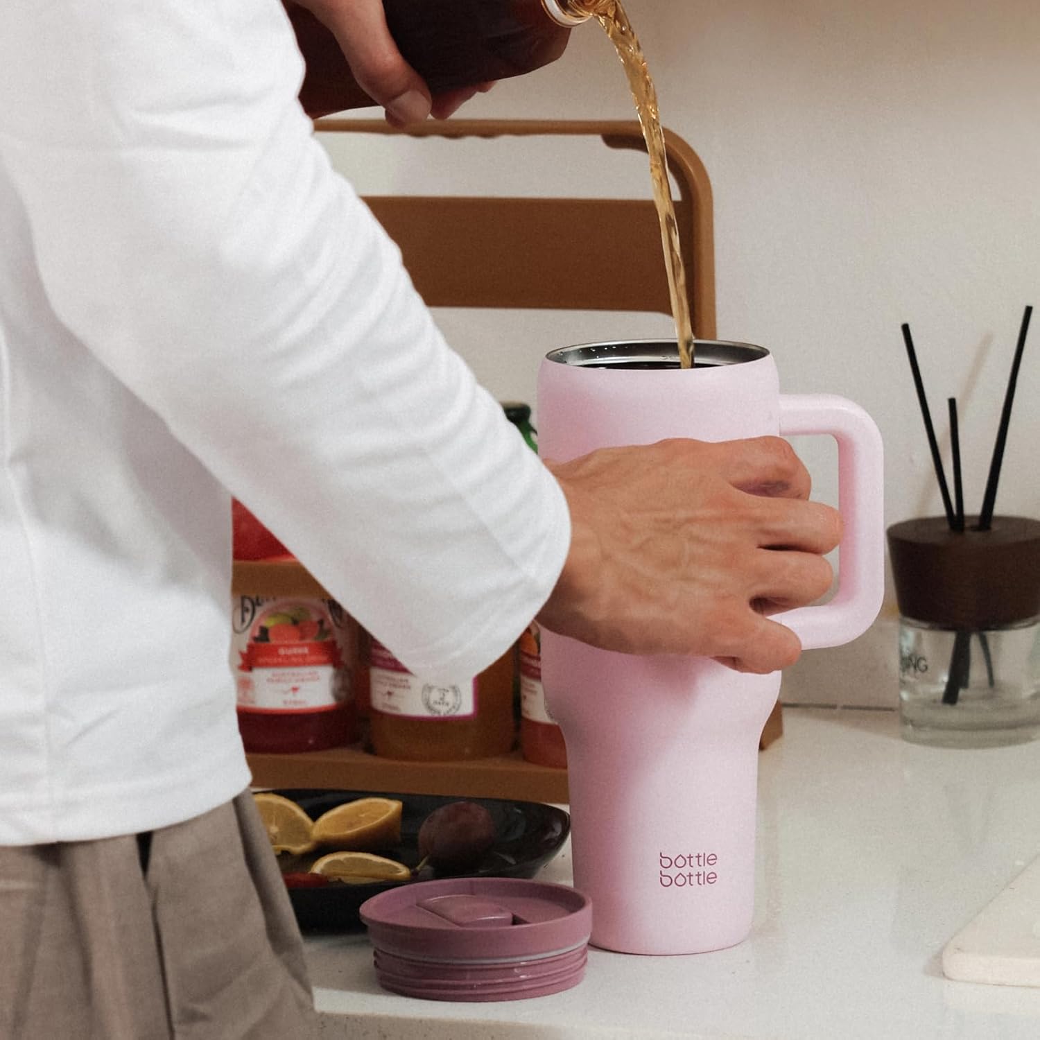 BOTTLE BOTTLE Vaso de 40 onzas con asa y pajita, taza de viaje al vacío de acero inoxidable para automóvil, botella de agua al vacío de acero