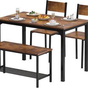 SogesPower Juego de mesa de comedor de 43 pulgadas con 2 sillas y banco, juego de mesa de comedor para 4 hogares, cocina, comedor, restaurante, SogesPower Juego de mesa de comedor de 43 pulgadas con 2 sillas y banco, juego de mesa de comedor para 4 hogares, cocina, comedor, restaurante,