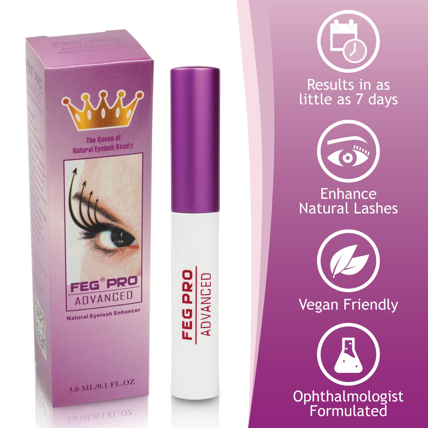 FEG Pro Advanced – Suero potenciador de pestañas natural extra fuerte especialmente formulado para crecer pestañas naturalmente más gruesas, más
