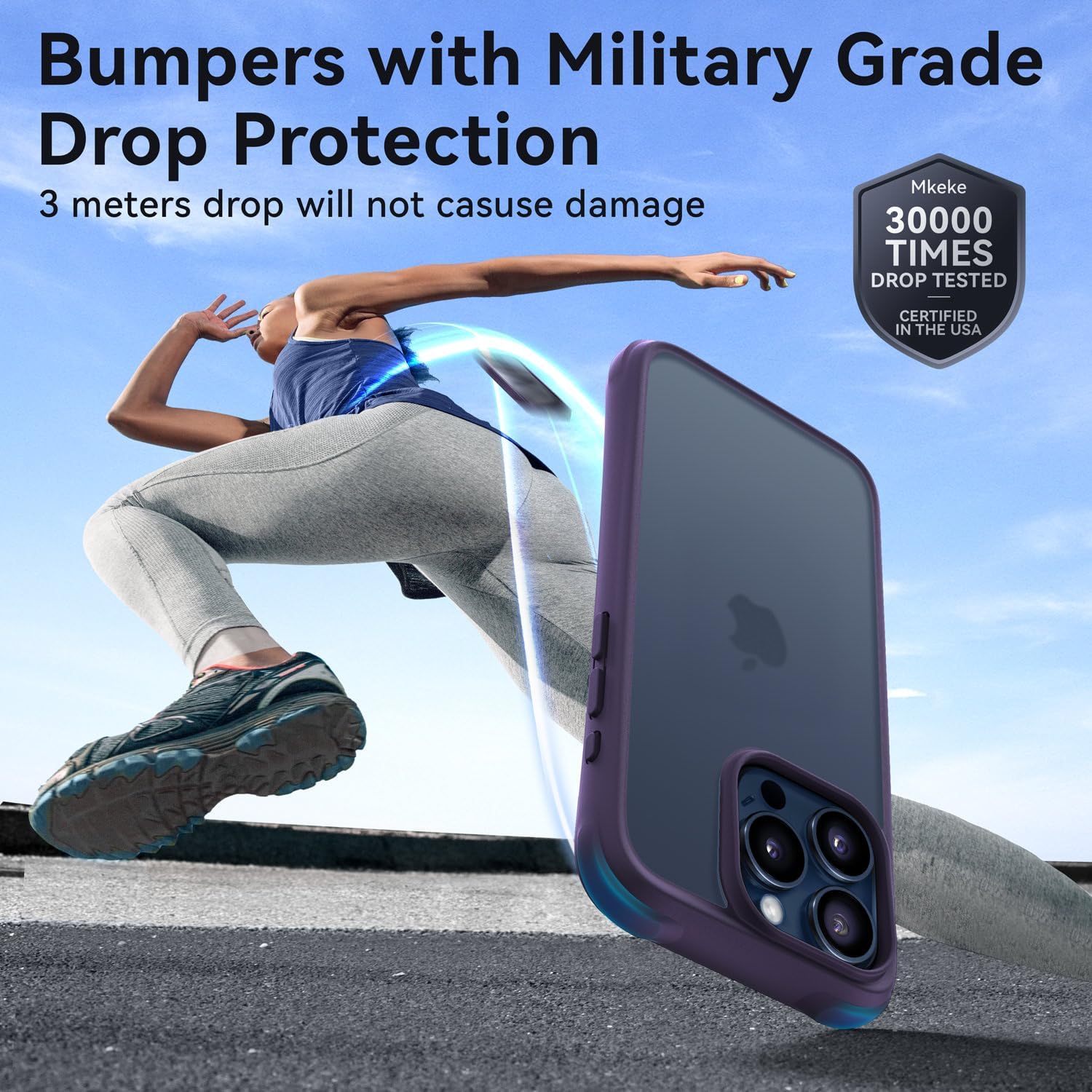 Mkeke Funda para iPhone 15 Pro, no amarilla protección de grado militar a prueba de golpes, para Apple iPhone 15 Pro 2023, color morado