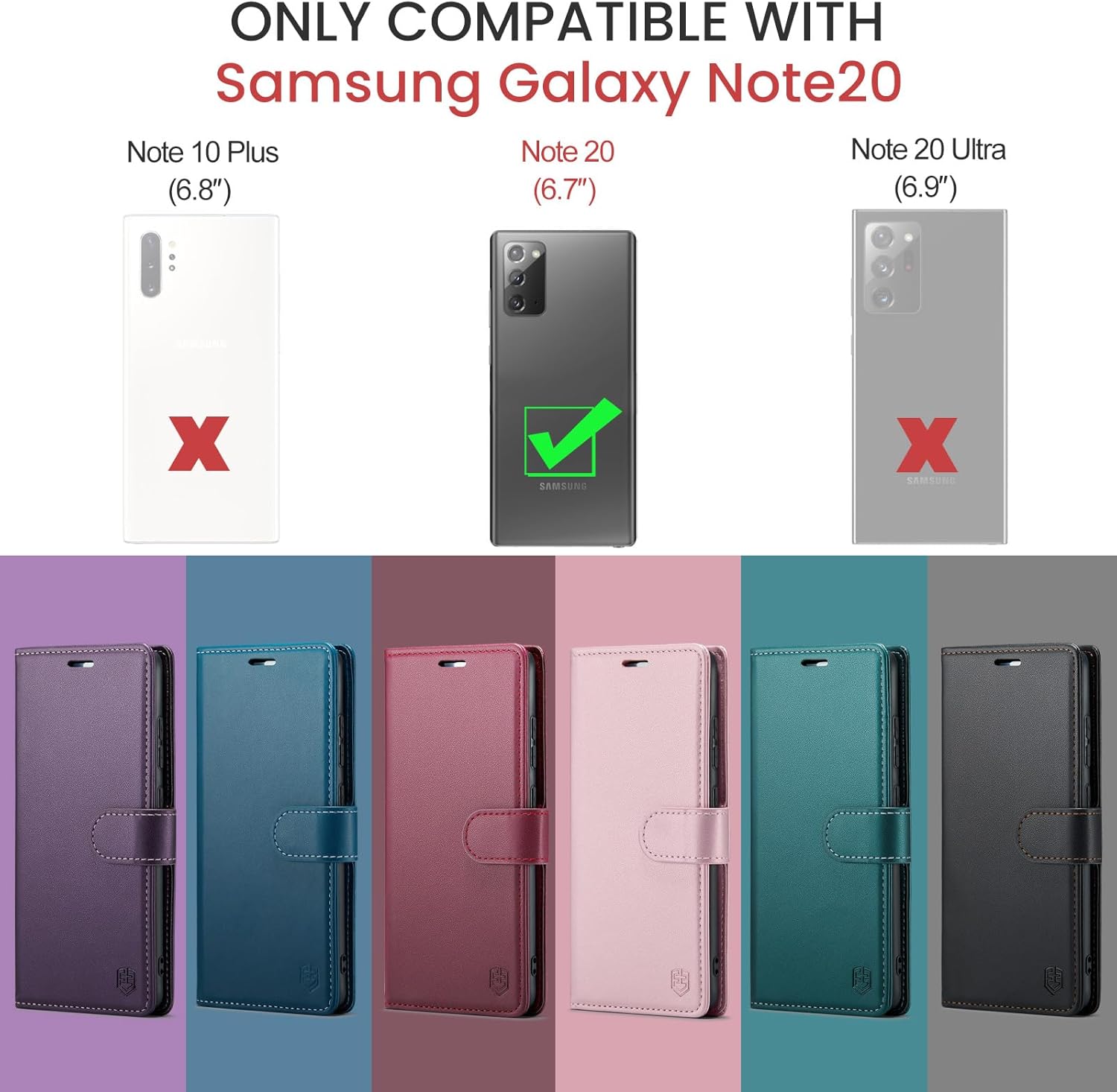Funda tipo cartera para Samsung Galaxy Note 20 5G con bloqueo RFID, soporte para tarjetas de crédito, de piel sintética, función atril, a prueba de