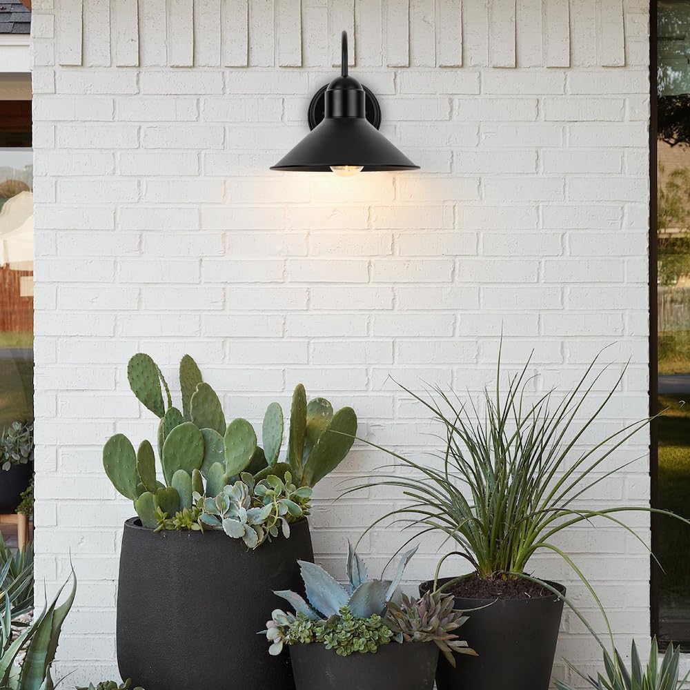 Lámpara de granero de cuello de cisne para exteriores, lámpara exterior clásica para montaje en pared, aplique de pared, luces de porche con acabado