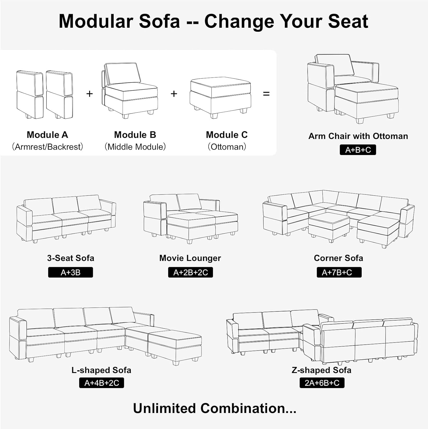 Belffin Sofá modular Módulo medio con almacenamiento Accent Silla sin brazos para sofá modular seccional terciopelo negro